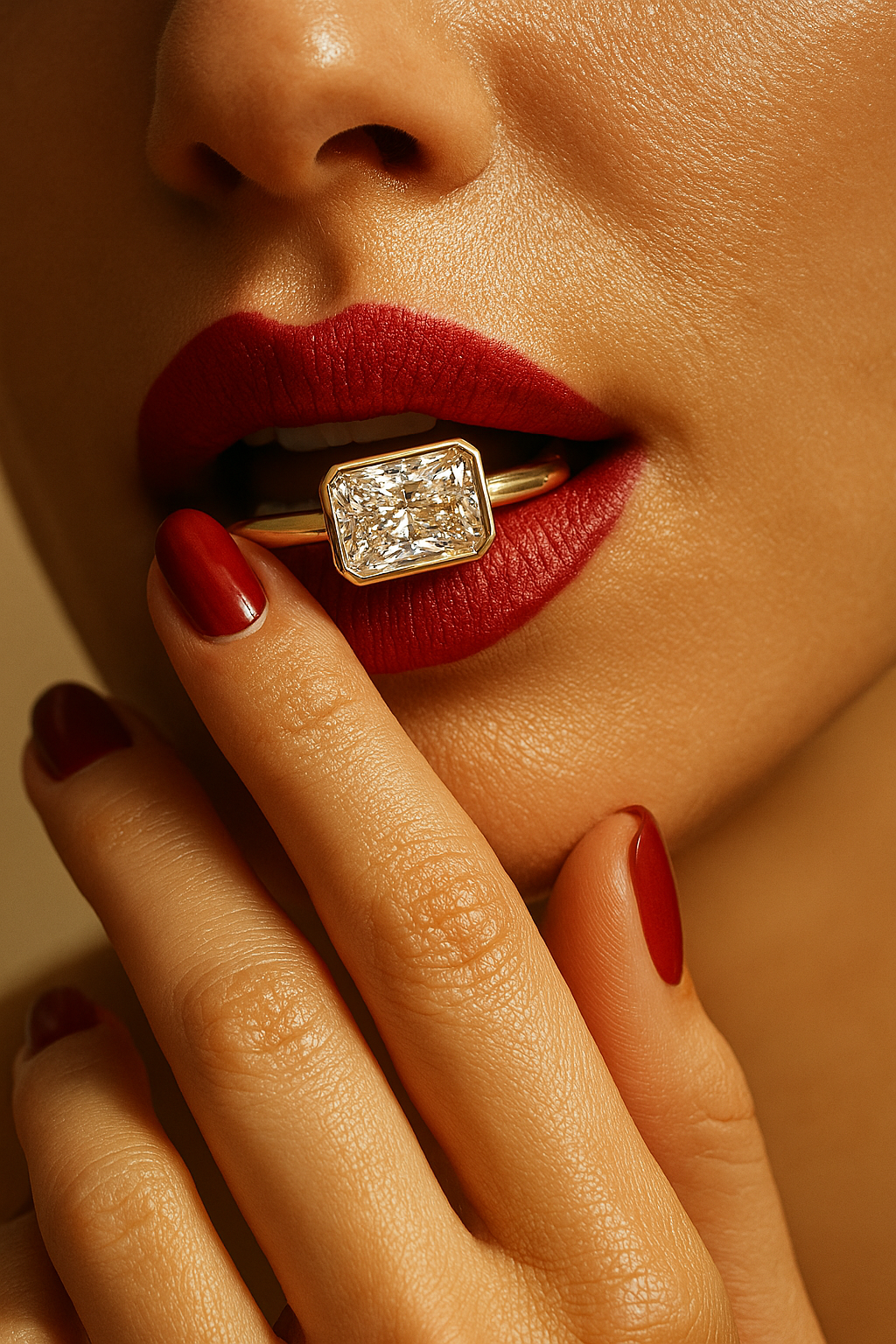 elongated radiant, bezel engagement ring