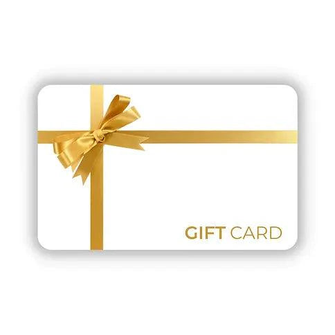 Gold ribbon gift card with bow design, white background.