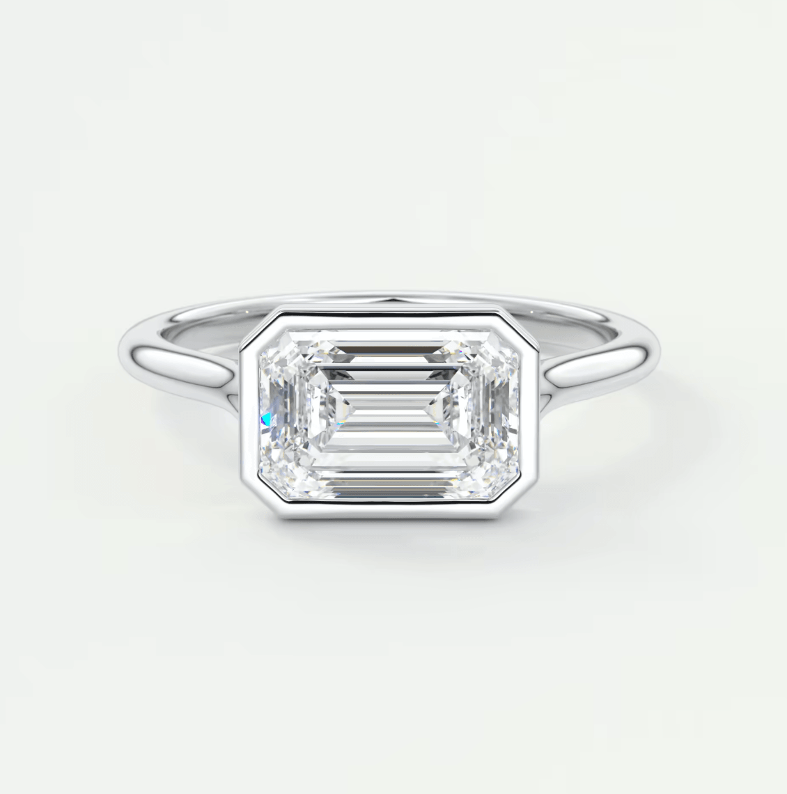 Aeris East-West Emerald Bezel Engagement Ring – Lab Diamond or Moissanite