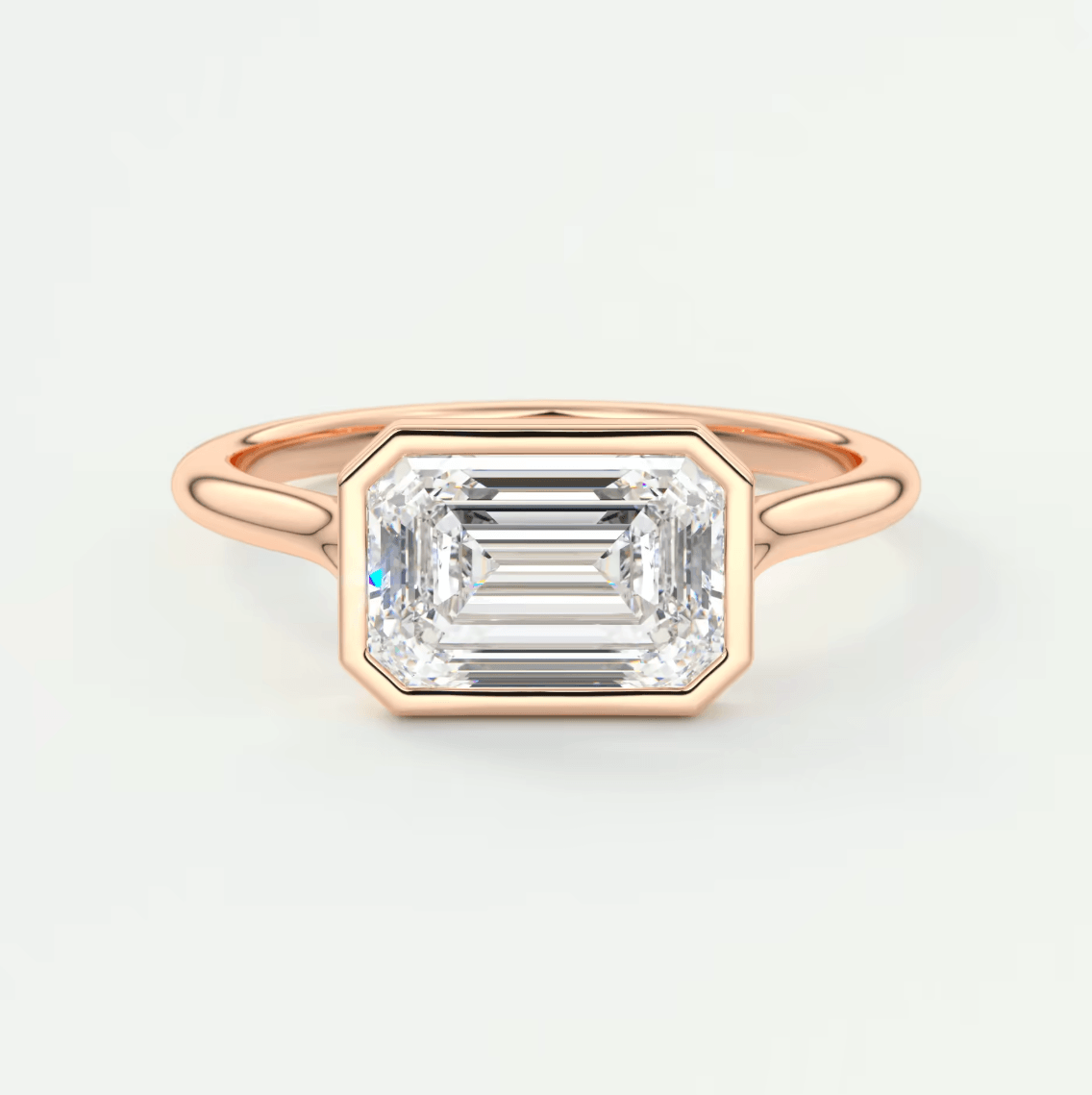 Aeris East-West Emerald Bezel Engagement Ring – Lab Diamond or Moissanite