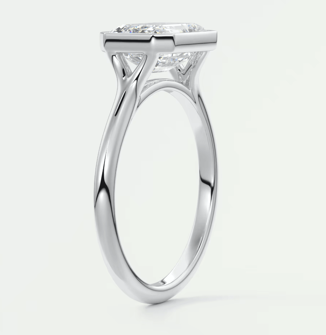 Aeris East-West Emerald Bezel Engagement Ring – Lab Diamond or Moissanite