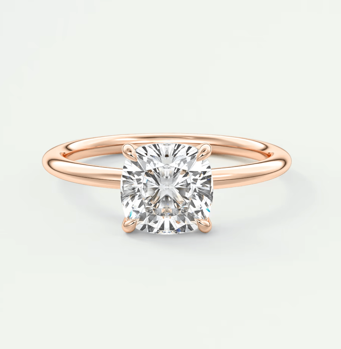 Aura Glide Cushion Solitaire Ring – Lab Diamond or Moissanite, Ultra-Low Profile Design
