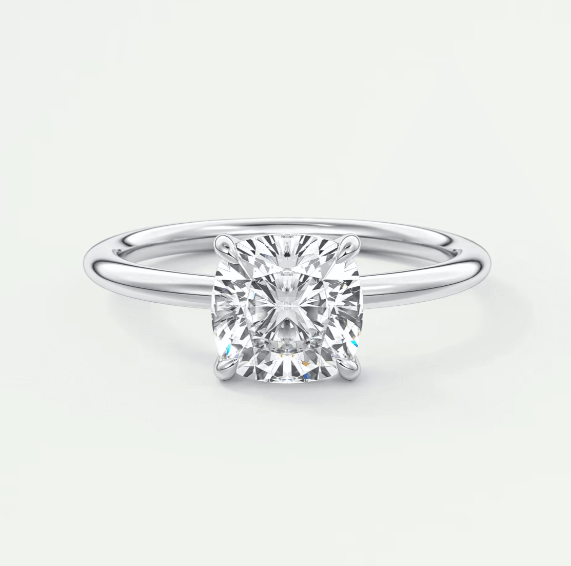 Aura Glide Cushion Solitaire Ring – Lab Diamond or Moissanite, Ultra-Low Profile Design