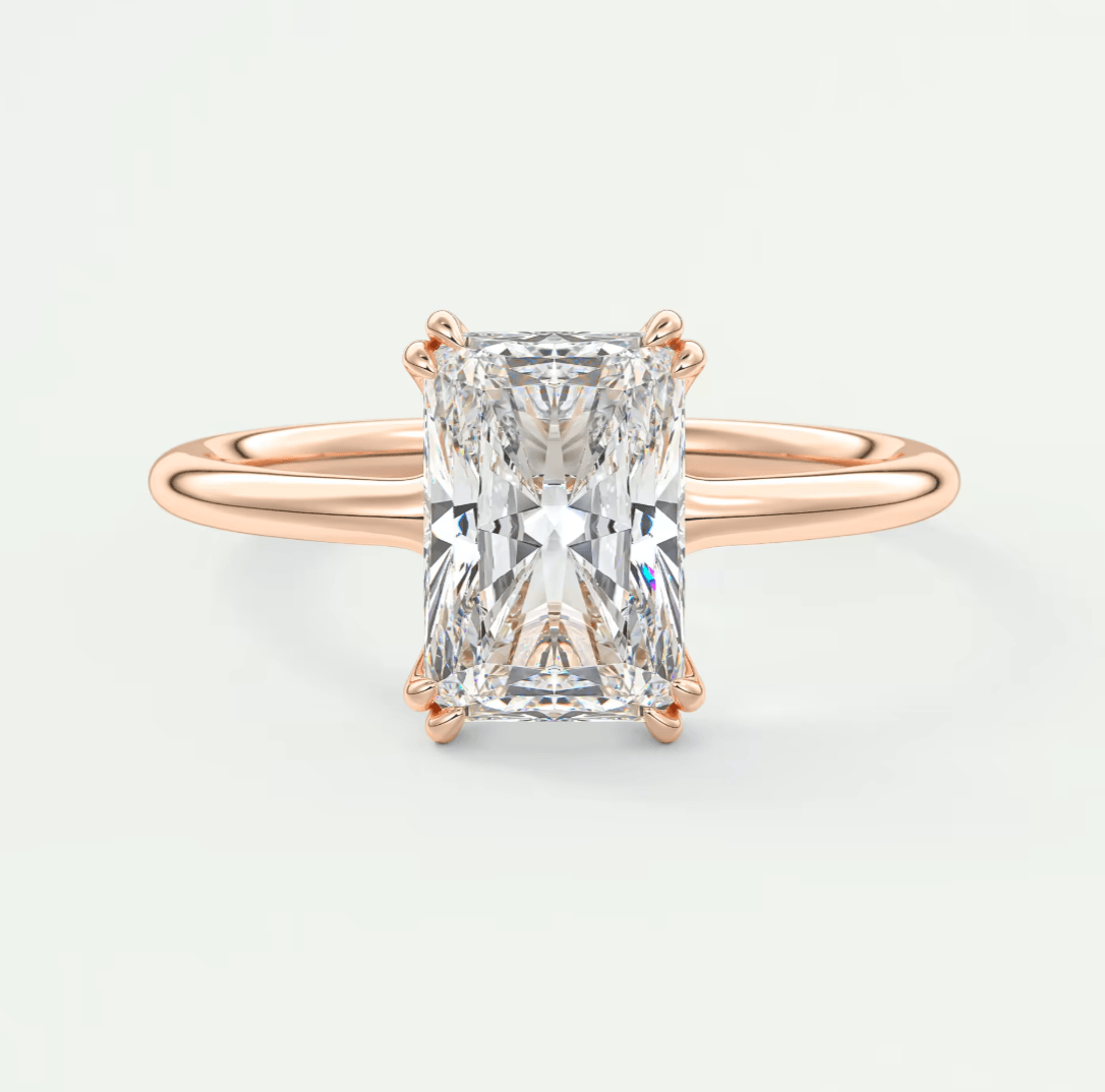 Aura Glide Radiant Double Prong Solitaire Ring – Lab Diamond or Moissanite