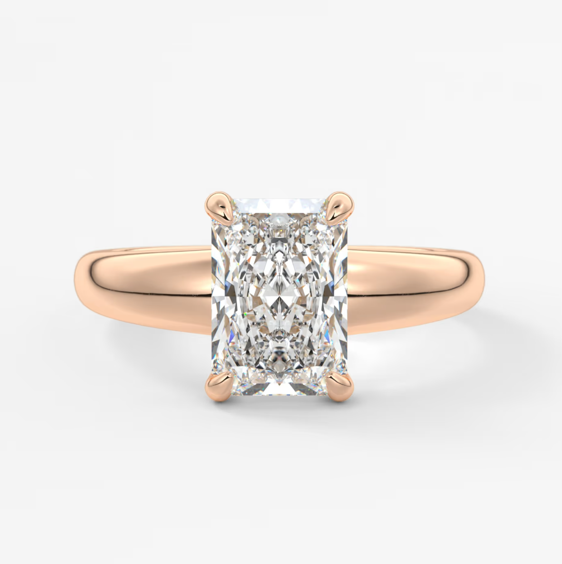 Aura Tapered Elongated Radiant Solitaire Engagement Ring – Lab Diamond or Moissanite