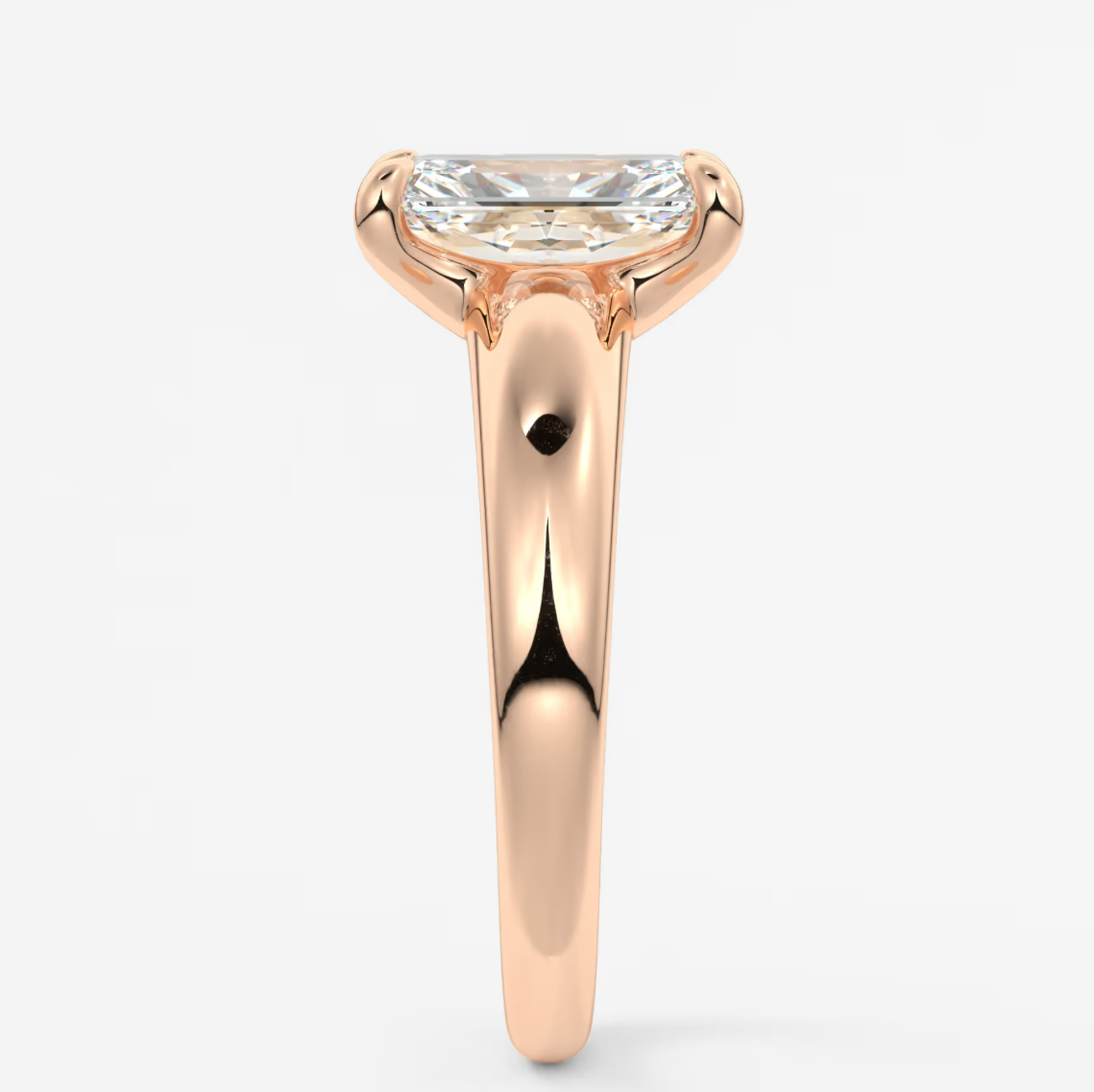 Aura Tapered Elongated Radiant Solitaire Engagement Ring – Lab Diamond or Moissanite