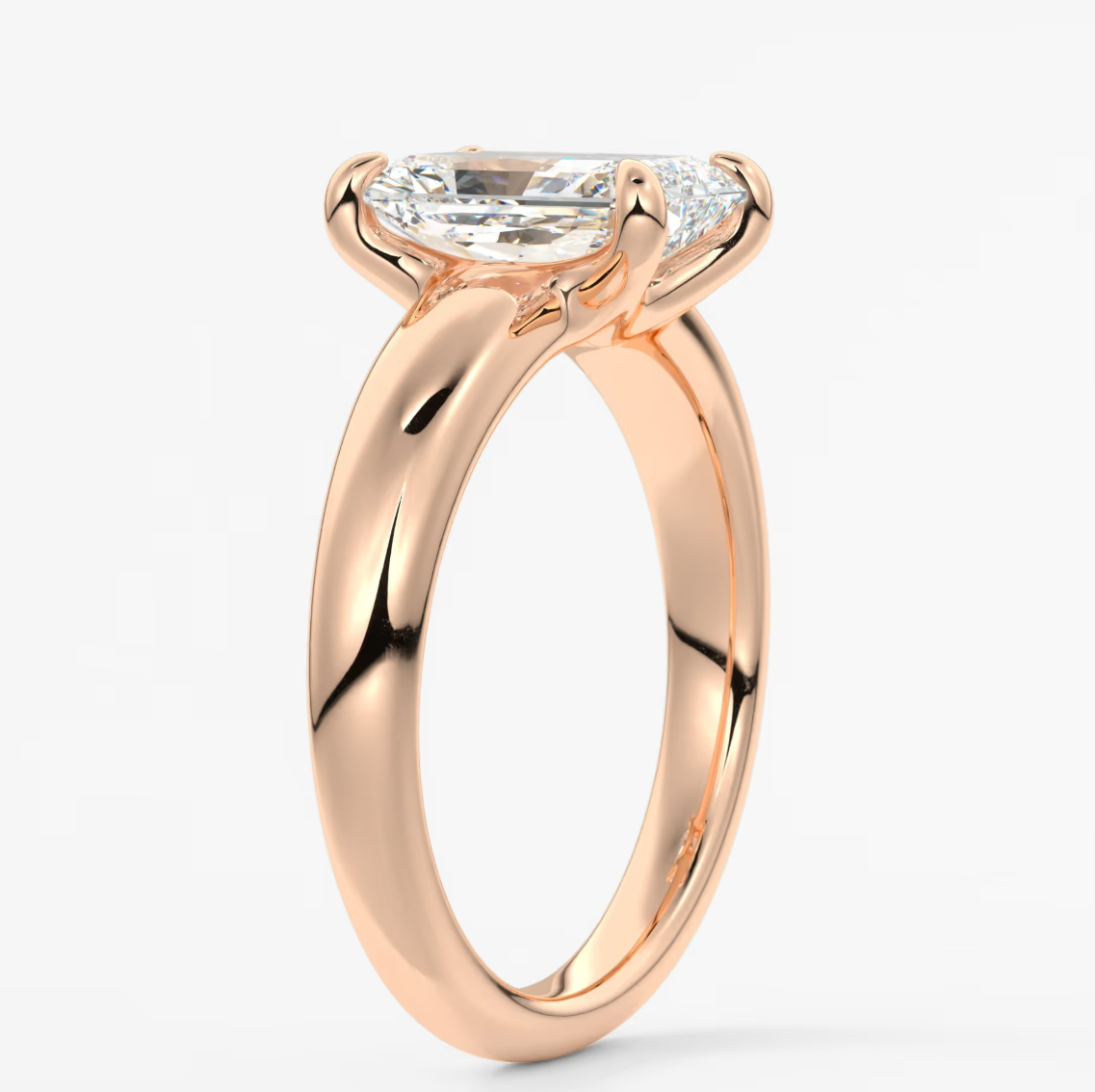 Aura Tapered Elongated Radiant Solitaire Engagement Ring – Lab Diamond or Moissanite