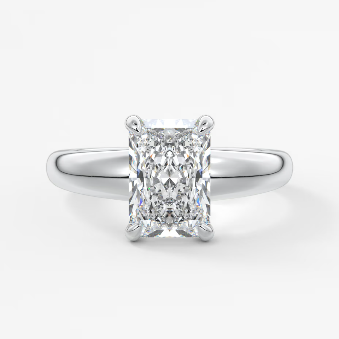 Aura Tapered Elongated Radiant Solitaire Engagement Ring – Lab Diamond or Moissanite