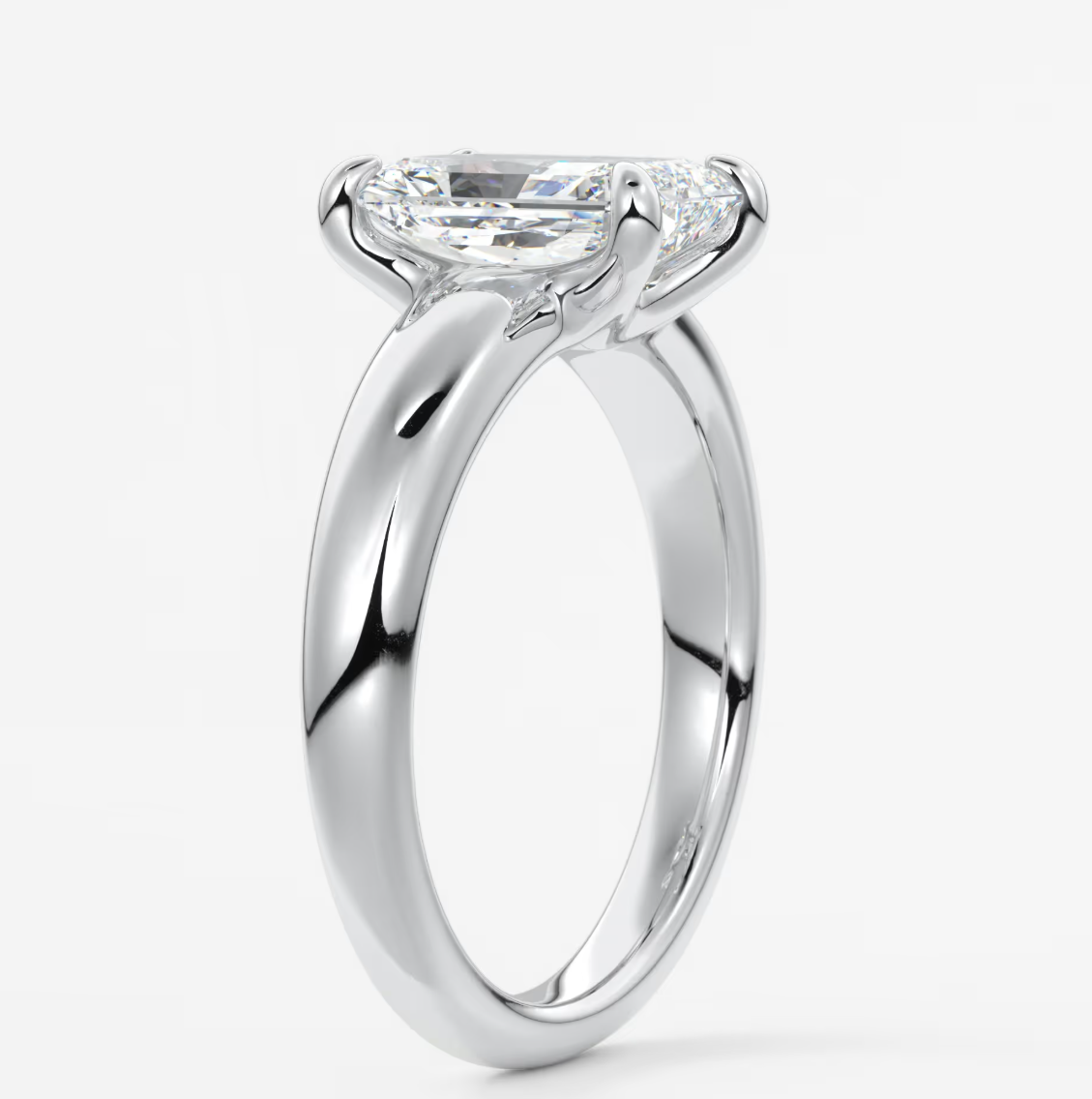 Aura Tapered Elongated Radiant Solitaire Engagement Ring – Lab Diamond or Moissanite