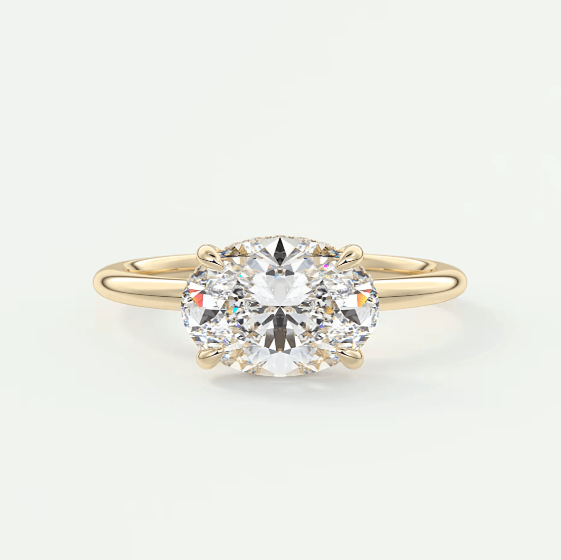 Celestia East-West Oval Hidden Halo Ring – Lab Diamond or Moissanite