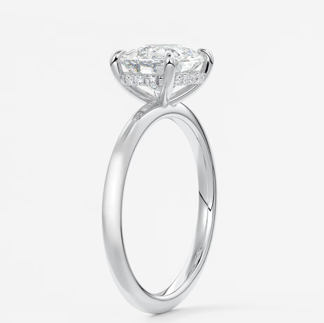 Celestia East-West Elongated Cushion Hidden Halo Ring – Lab Diamond or Moissanite