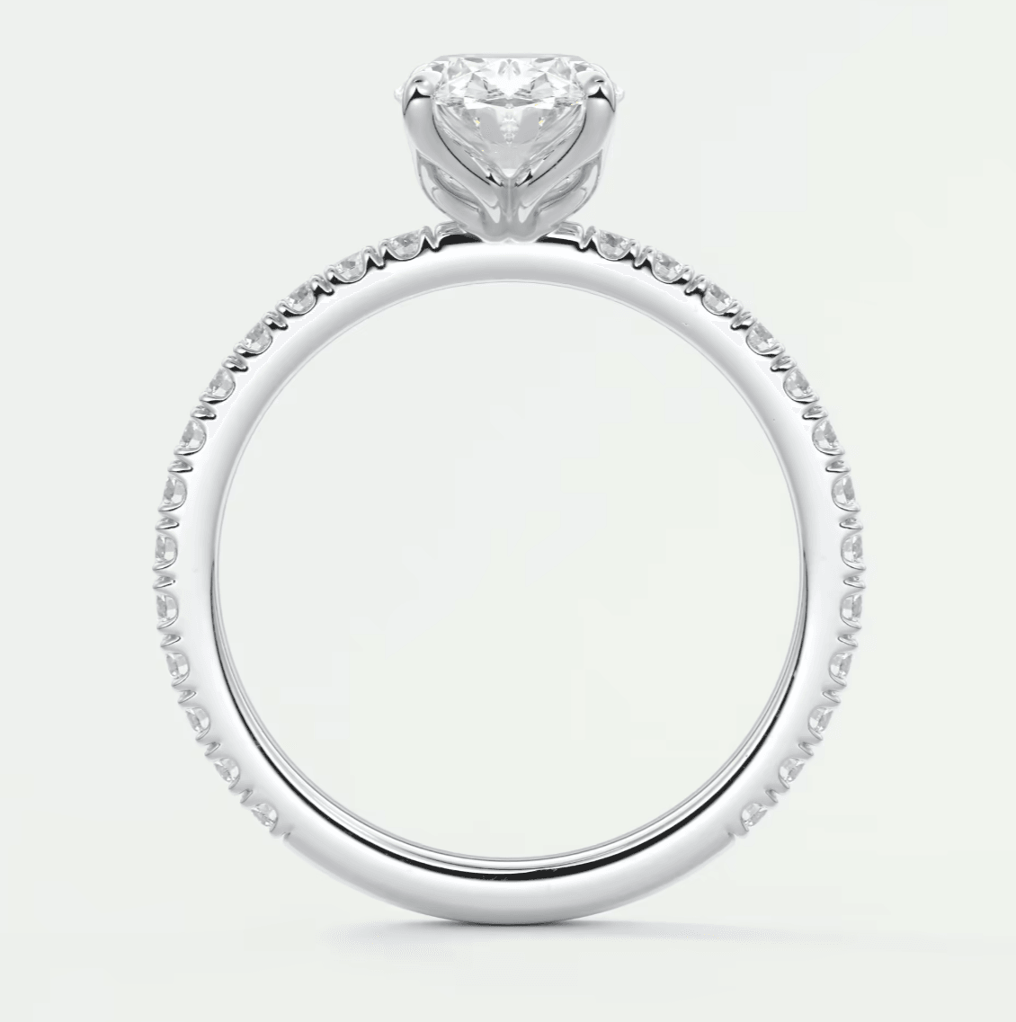18-karat white gold engagement ring with a princess-cut diamond.