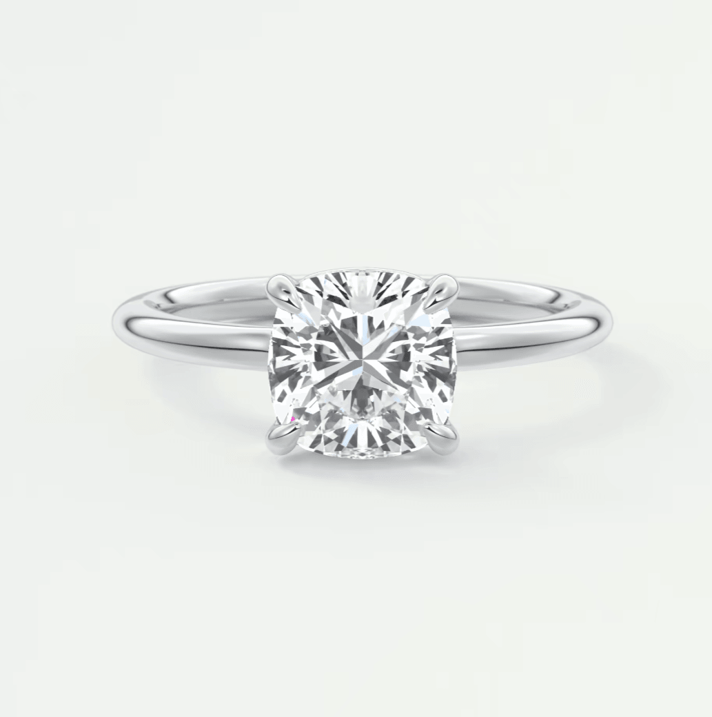 Elysian Cushion Solitaire Ring – Timeless Elegance with Lab Diamond or Moissanite