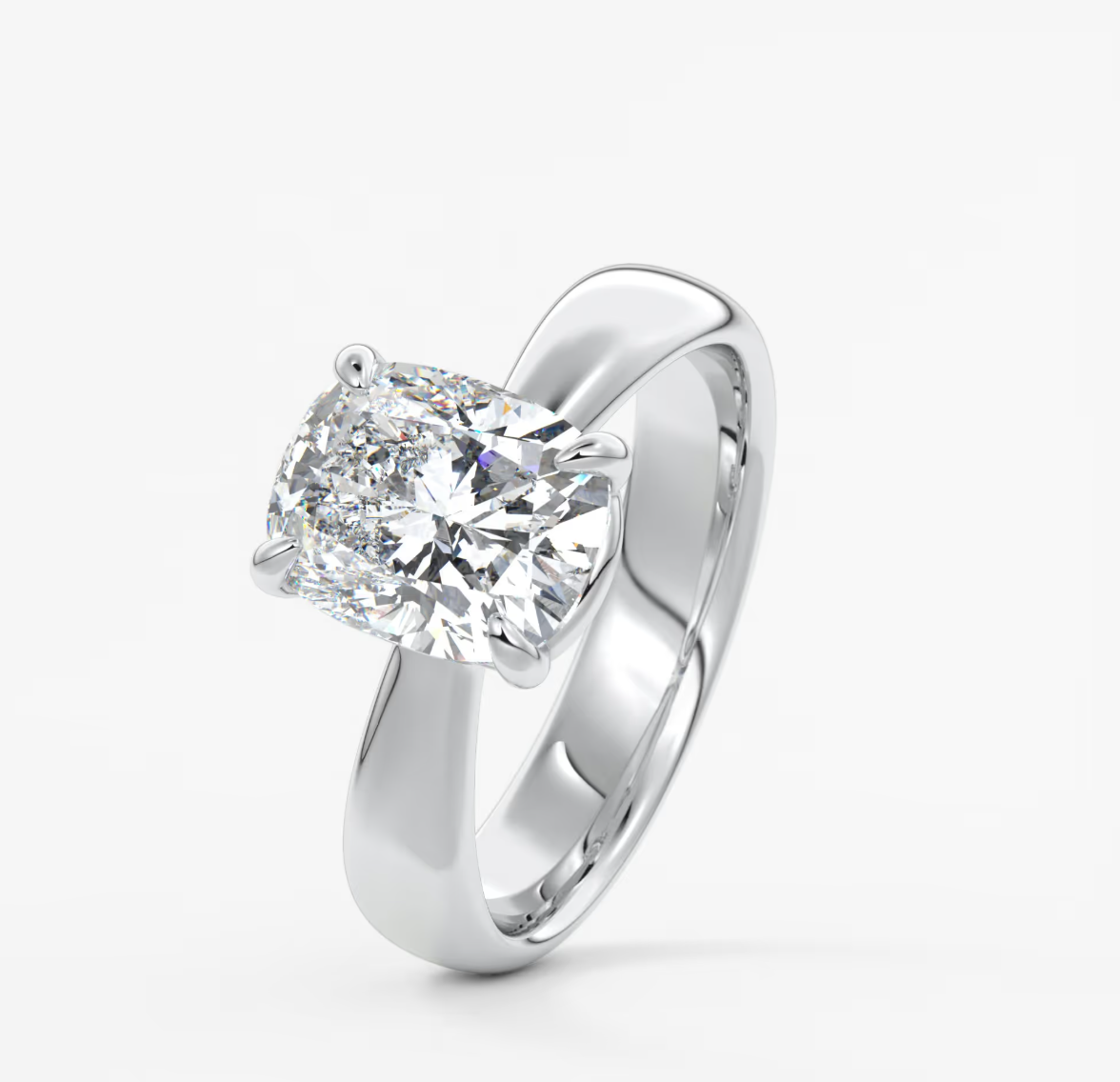 Elysian Tapered Elongated Cushion Solitaire Ring – Lab Diamond or Moissanite