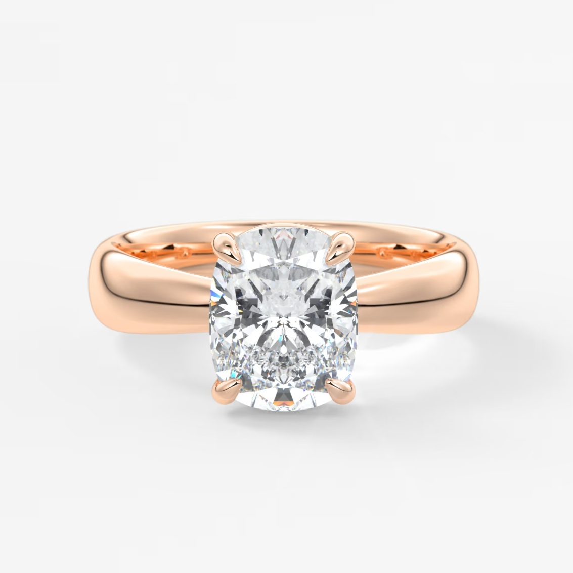 Elysian Tapered Elongated Cushion Solitaire Ring – Lab Diamond or Moissanite