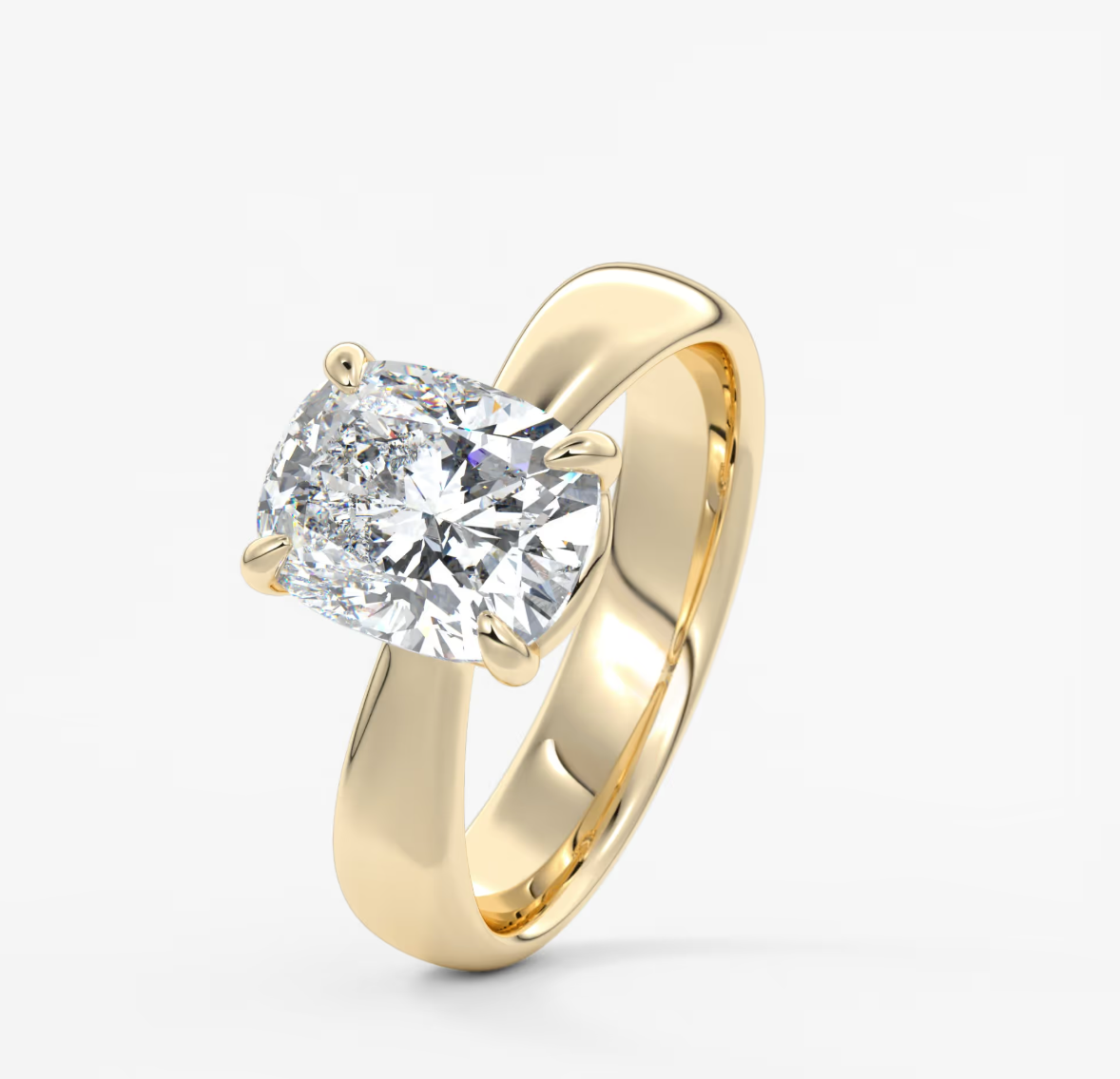 Elysian Tapered Elongated Cushion Solitaire Ring – Lab Diamond or Moissanite