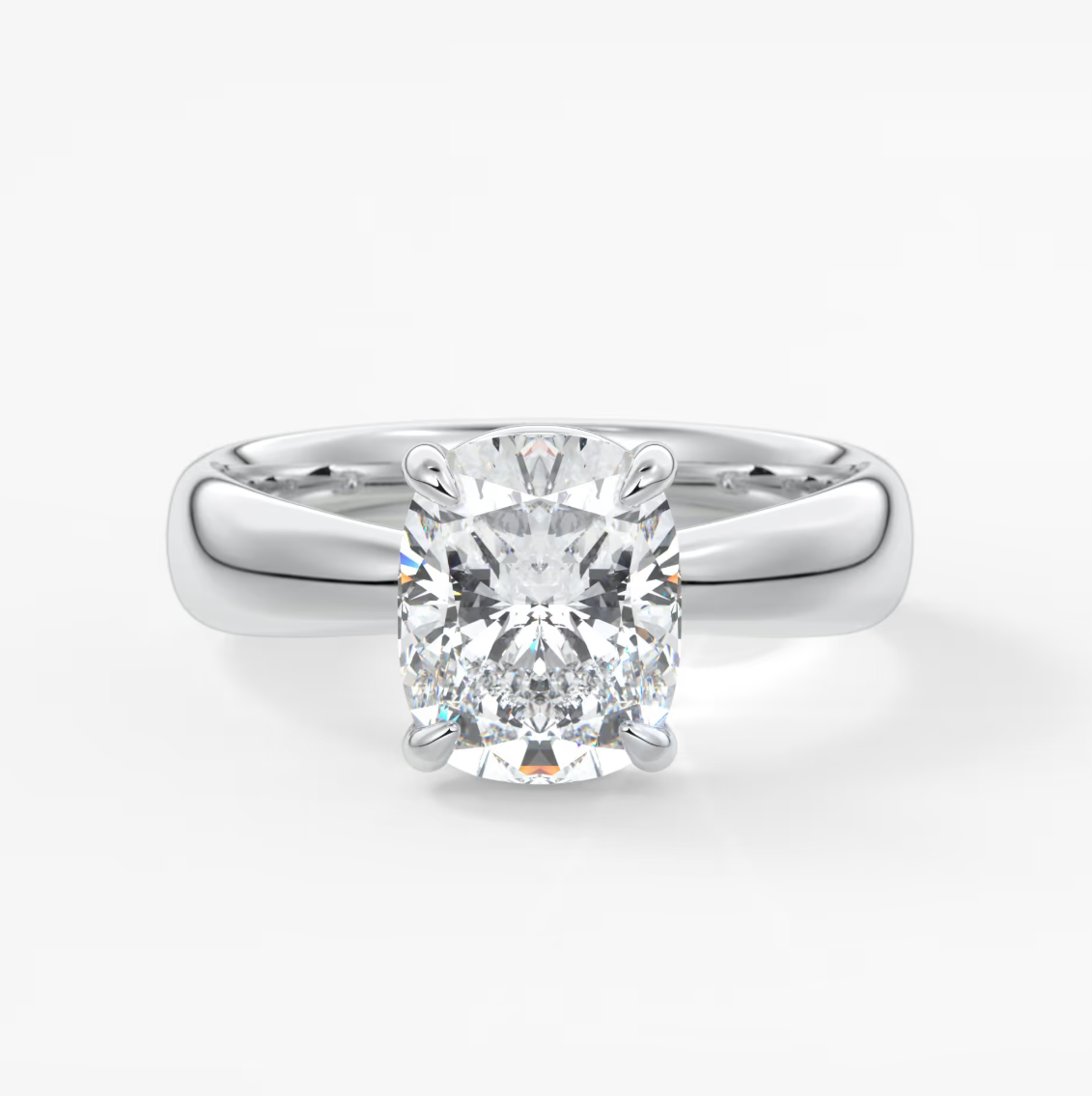 Elysian Tapered Elongated Cushion Solitaire Ring – Lab Diamond or Moissanite