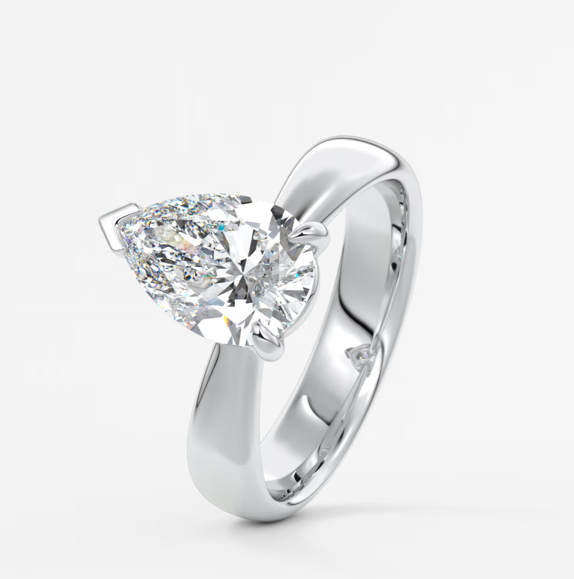 Elysian Tapered Pear Solitaire Ring – Lab Diamond or Moissanite