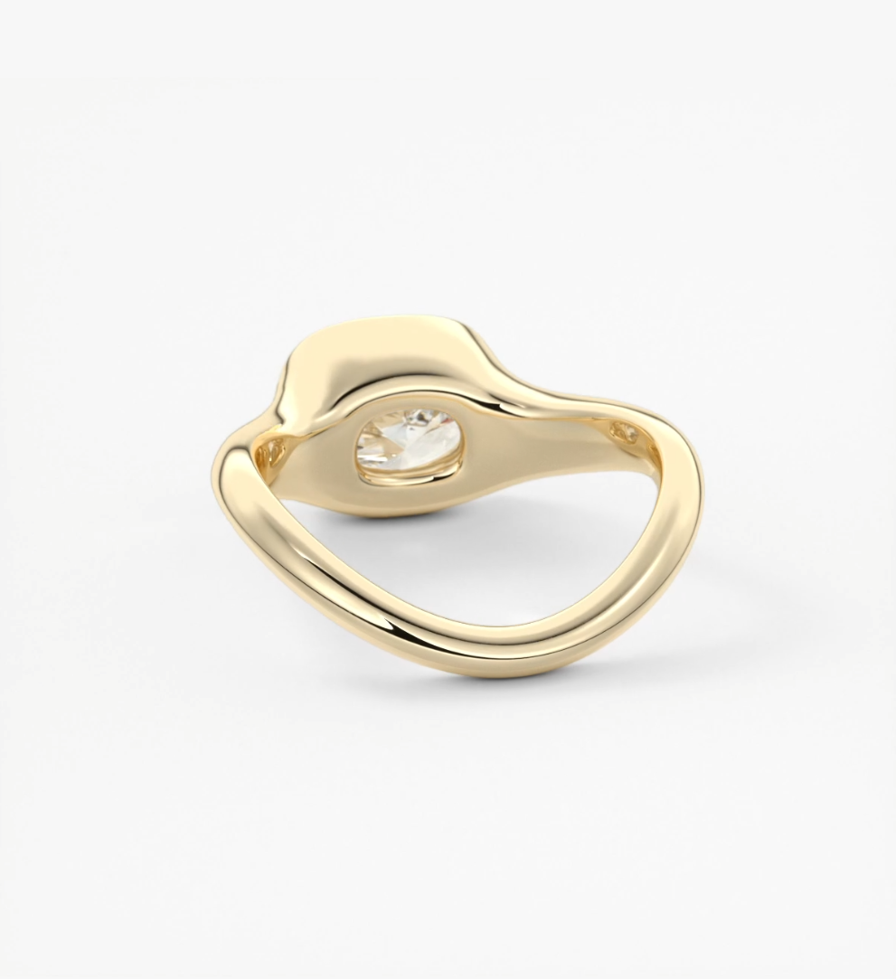 Lyra – east-west half bezel elongated cushion engagement ring