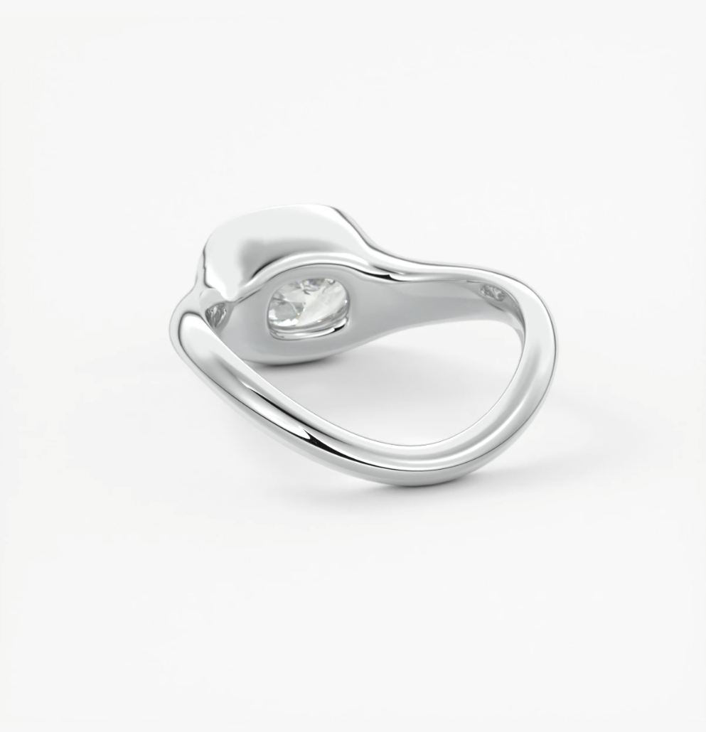 Lyra – east-west half bezel elongated cushion engagement ring