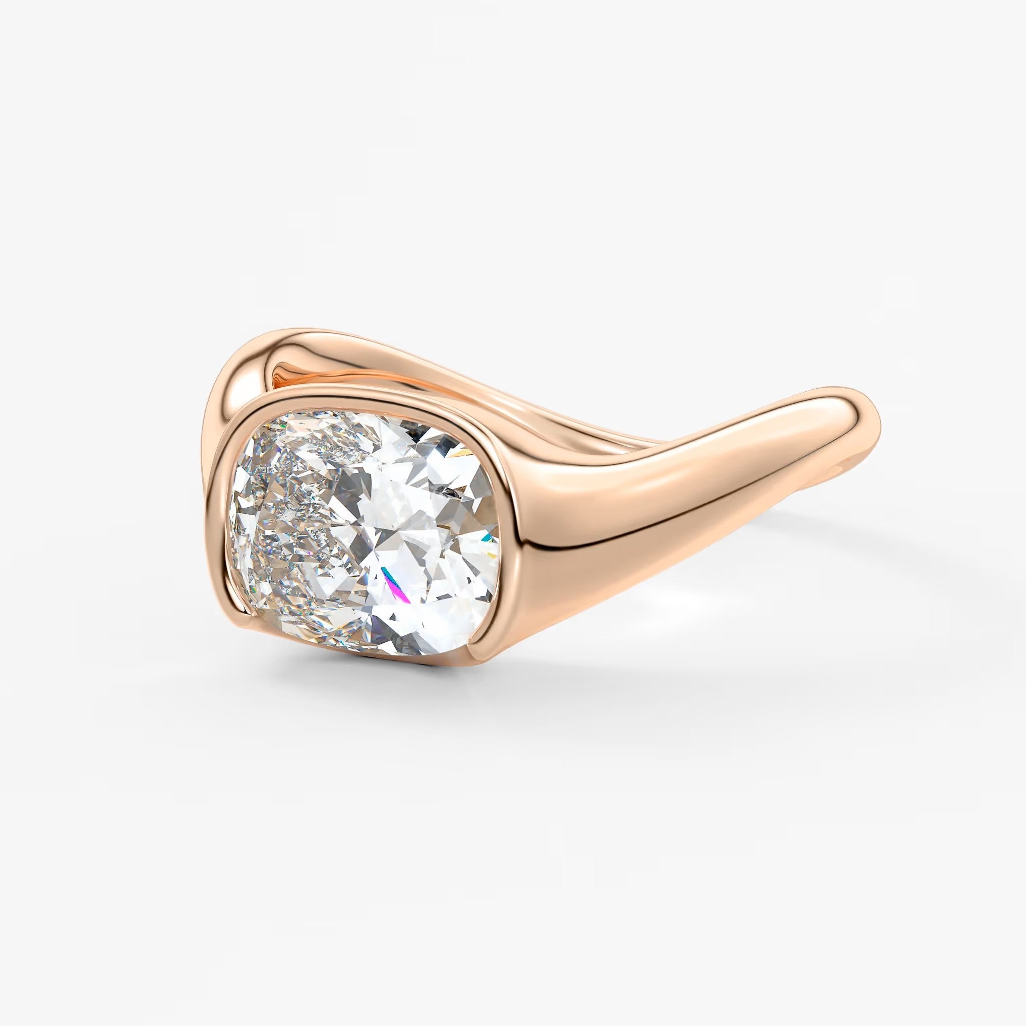 Lyra – east-west half bezel elongated cushion engagement ring