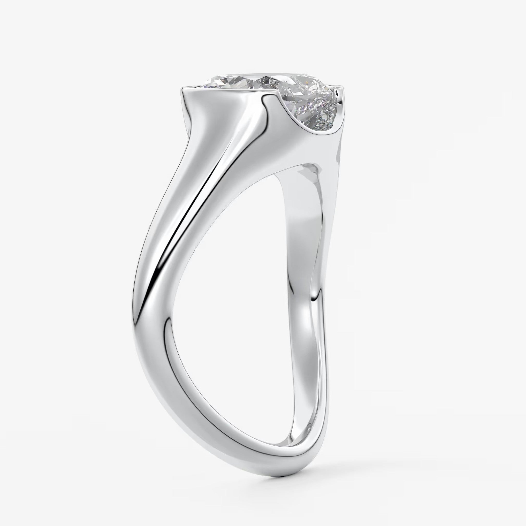 Lyra – east-west half bezel elongated cushion engagement ring