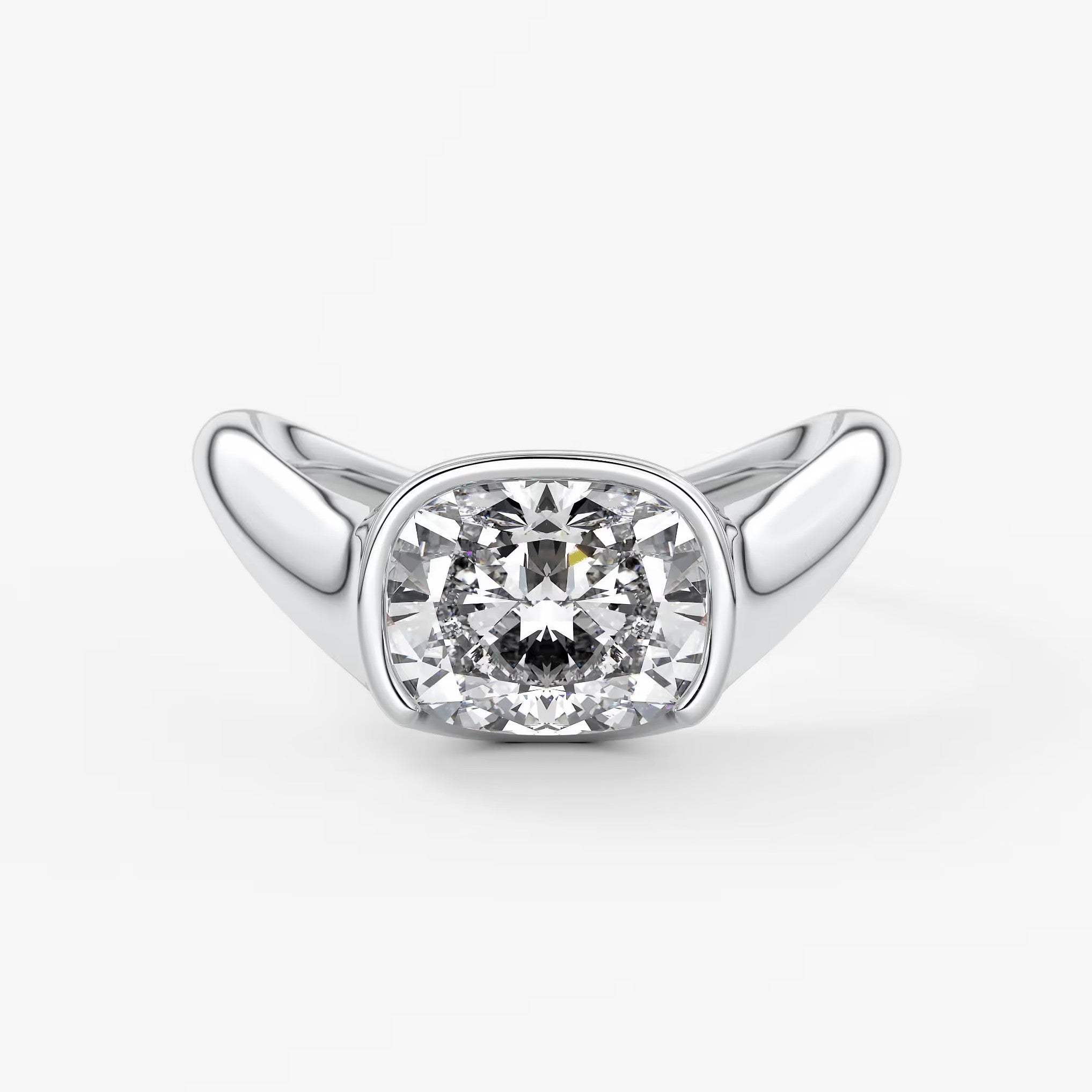 Lyra – east-west half bezel elongated cushion engagement ring