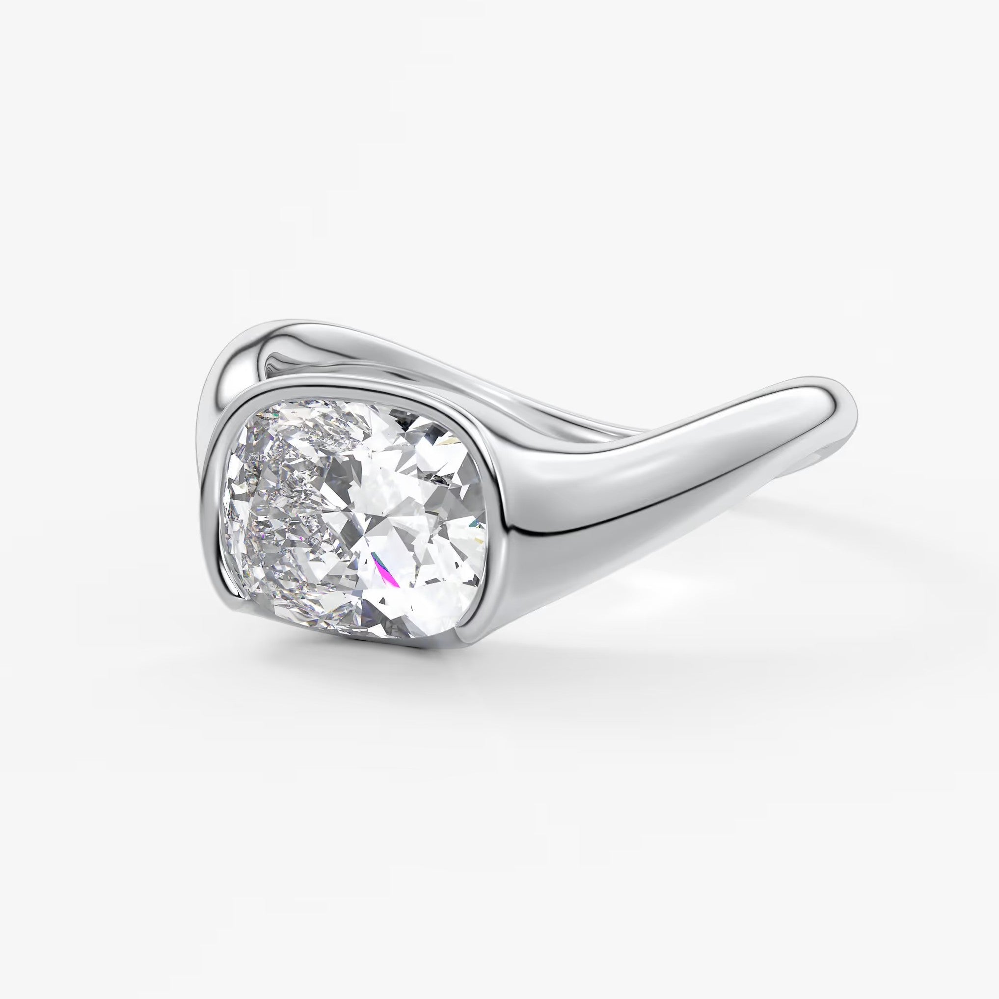 Lyra – east-west half bezel elongated cushion engagement ring