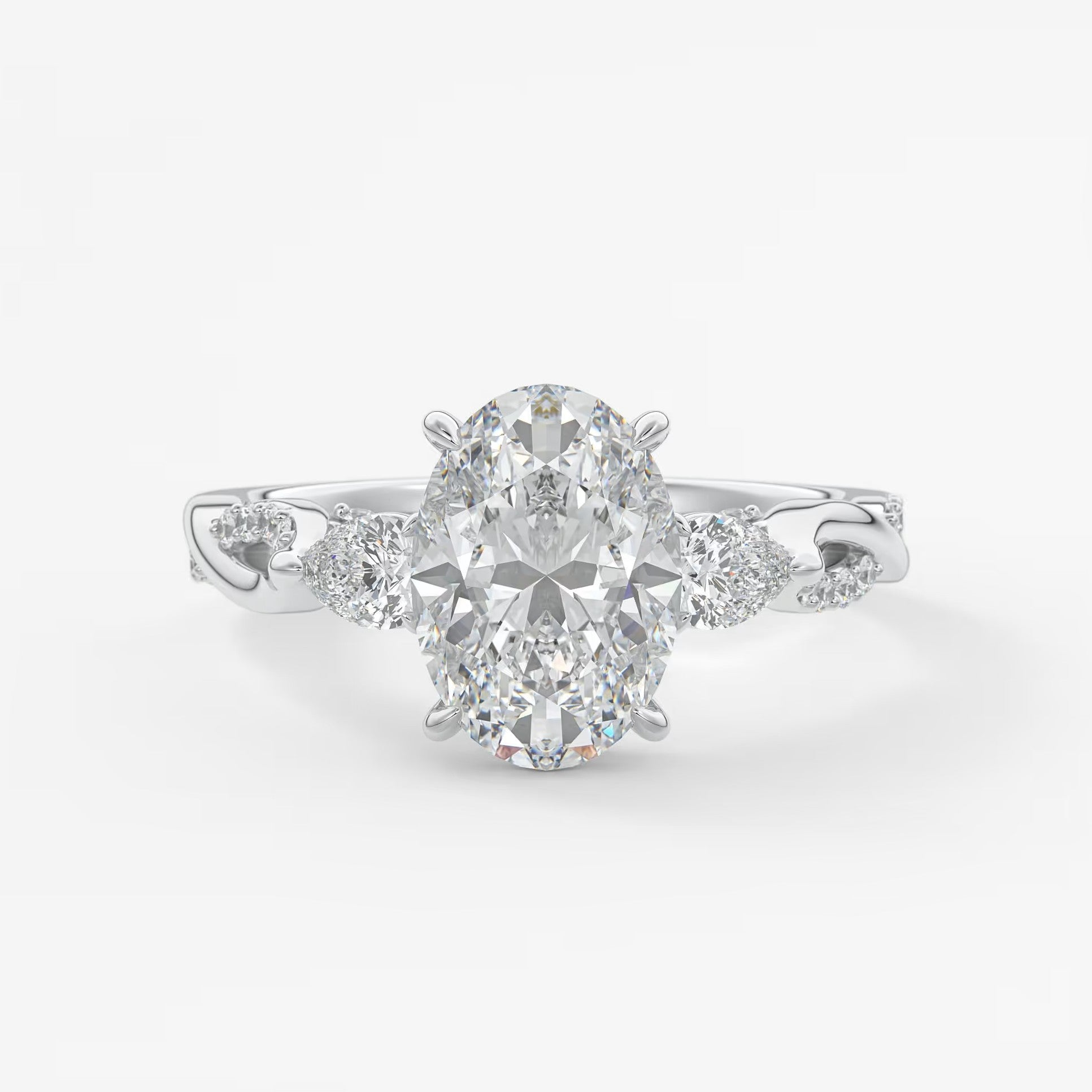 Mirella trilogy oval cathedral engagement ring