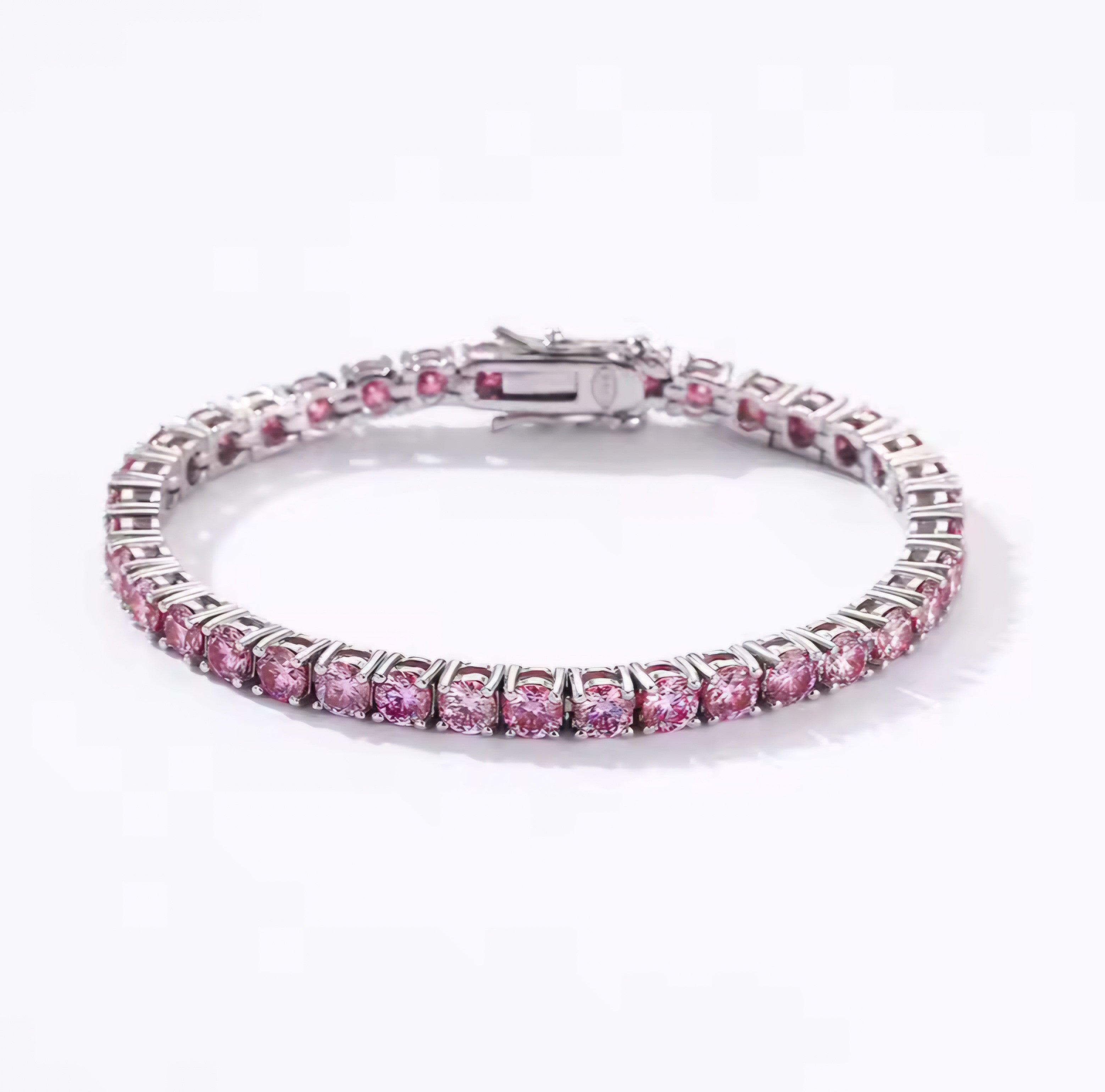 Pink Moissanite Tennis Bracelet – 18K White Gold Plated Silver