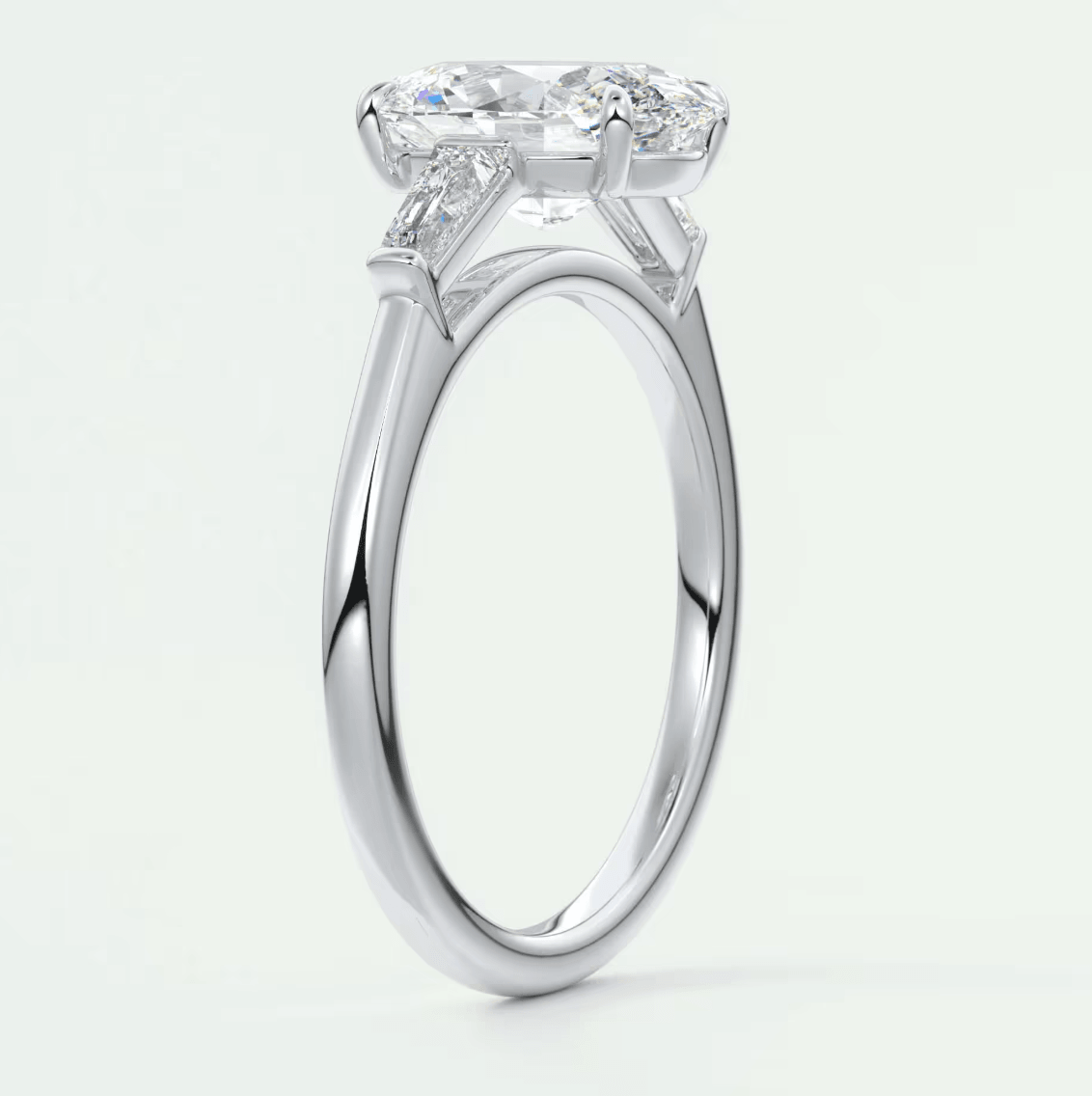 18k white gold engagement ring with a cushion-cut diamond.