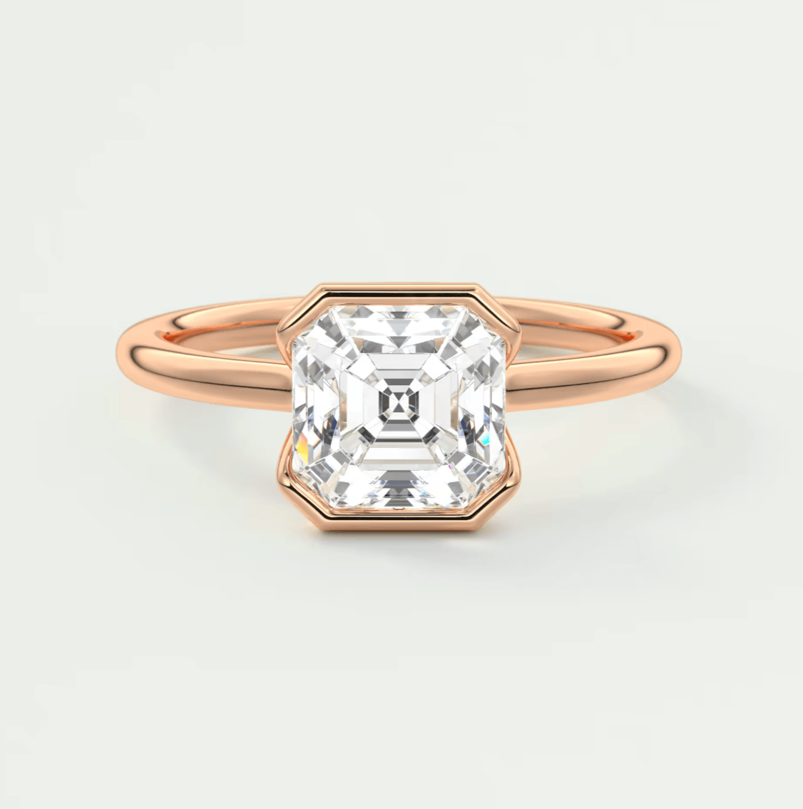 Solara Asscher Half Bezel Ring – Lab Diamond or Moissanite