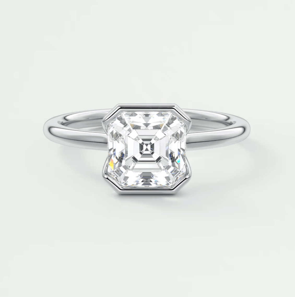 Solara Asscher Half Bezel Ring – Lab Diamond or Moissanite