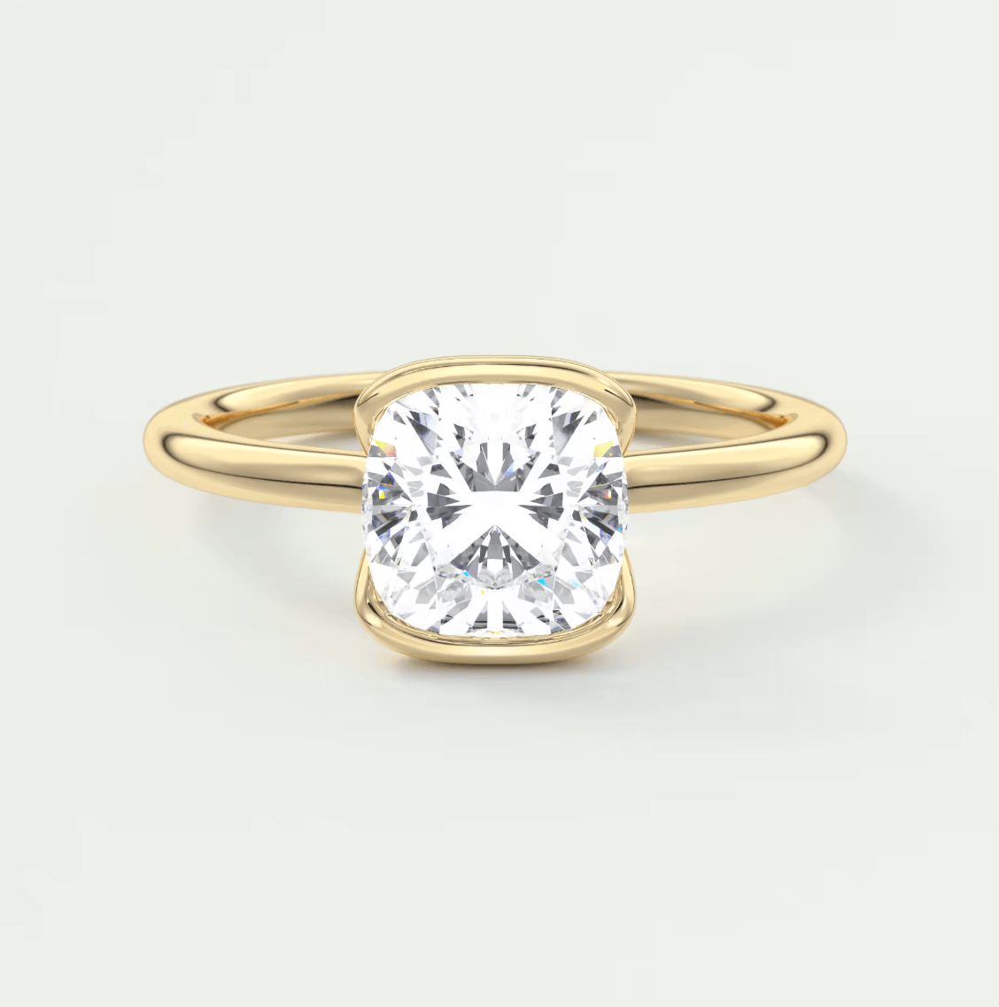 Solara Cushion Half Bezel Ring – Lab Diamond or Moissanite