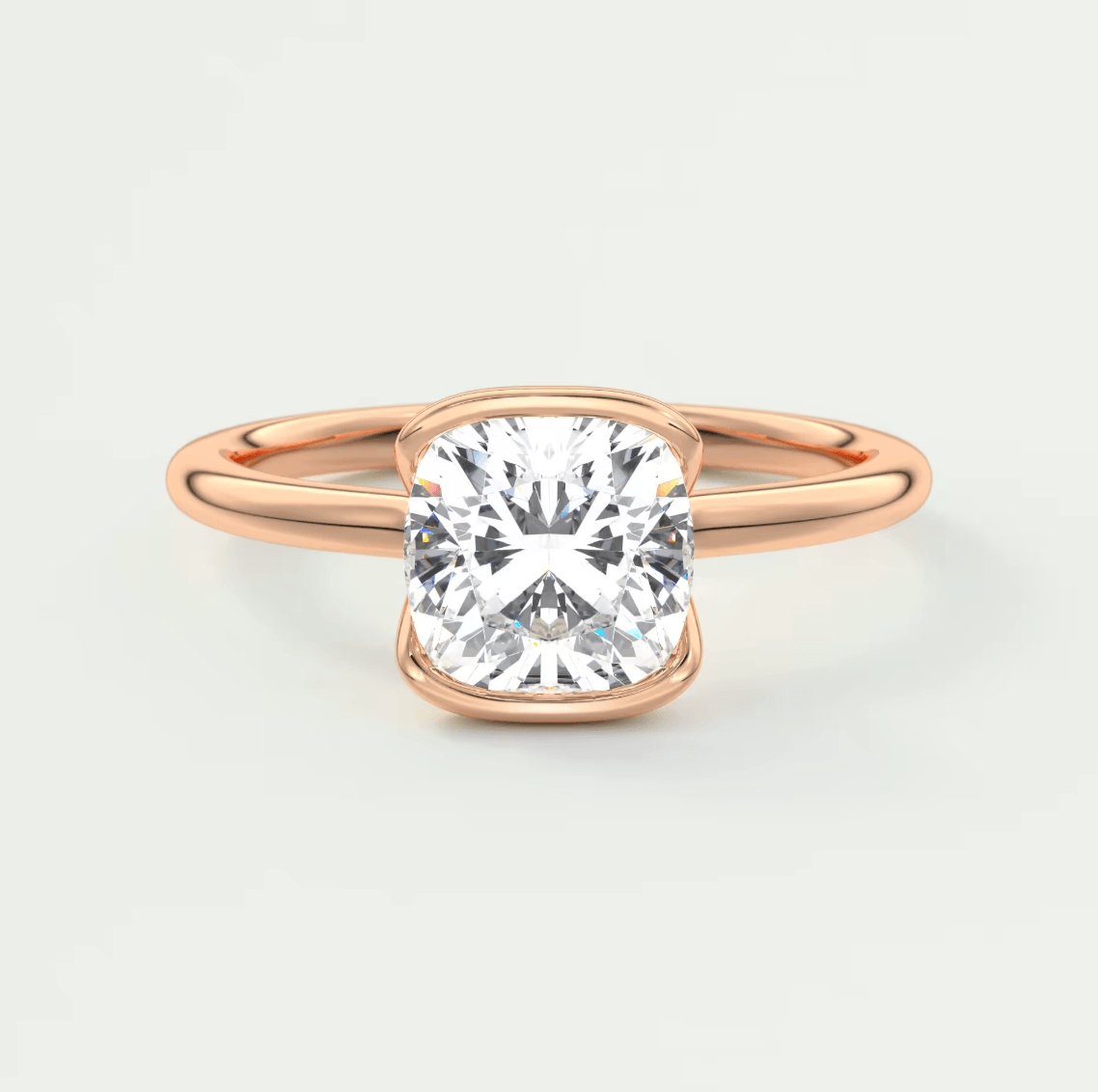 Solara Cushion Half Bezel Ring – Lab Diamond or Moissanite