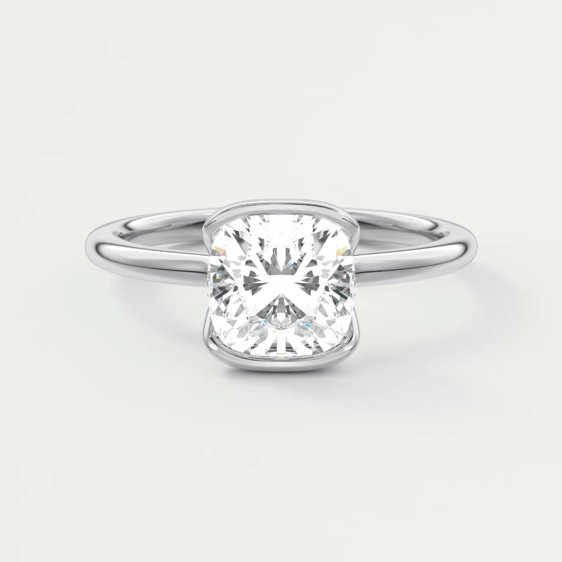 Solara Cushion Half Bezel Ring – Lab Diamond or Moissanite