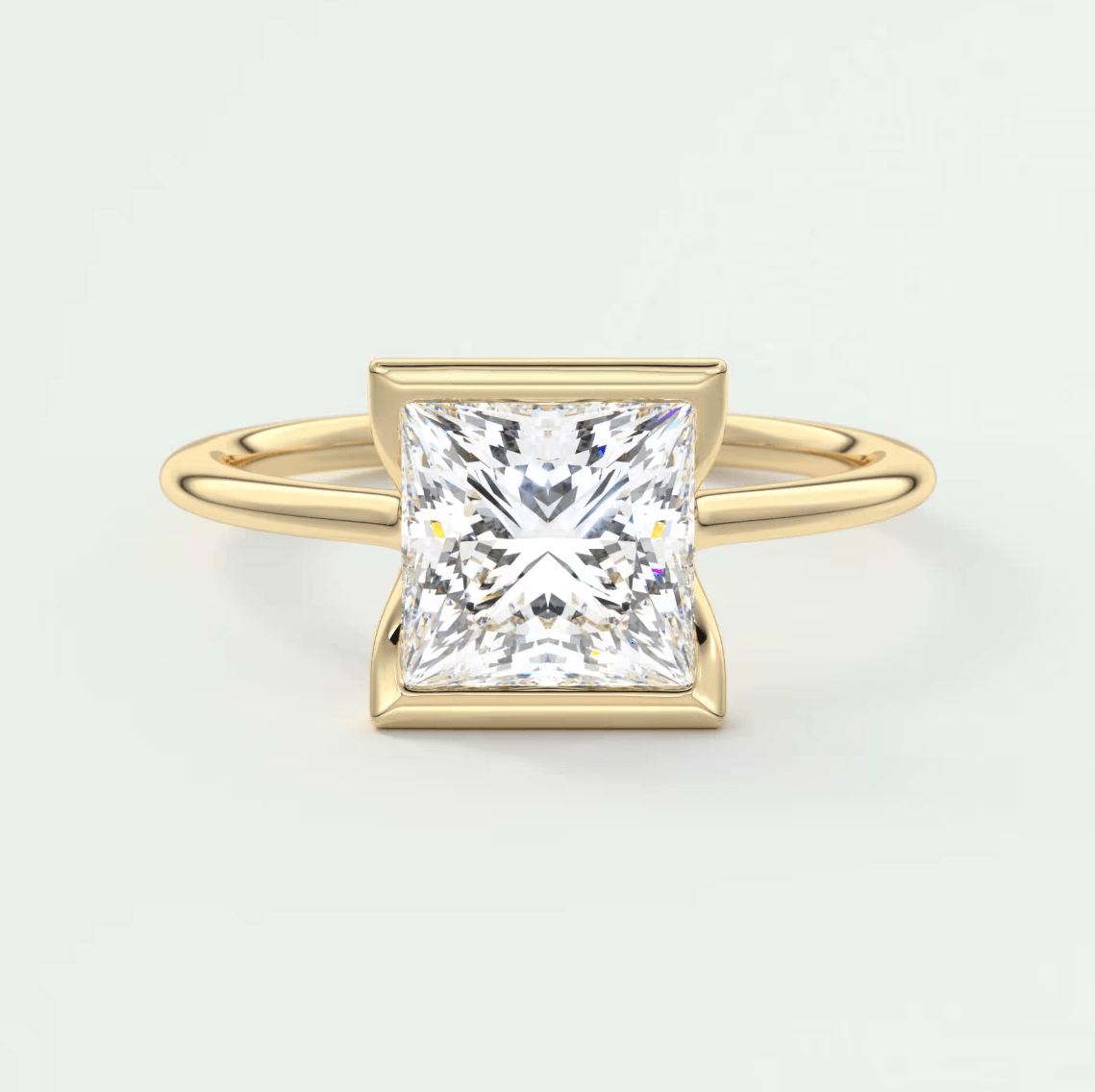 Solara Princess Half Bezel Ring – Lab Diamond or Moissanite
