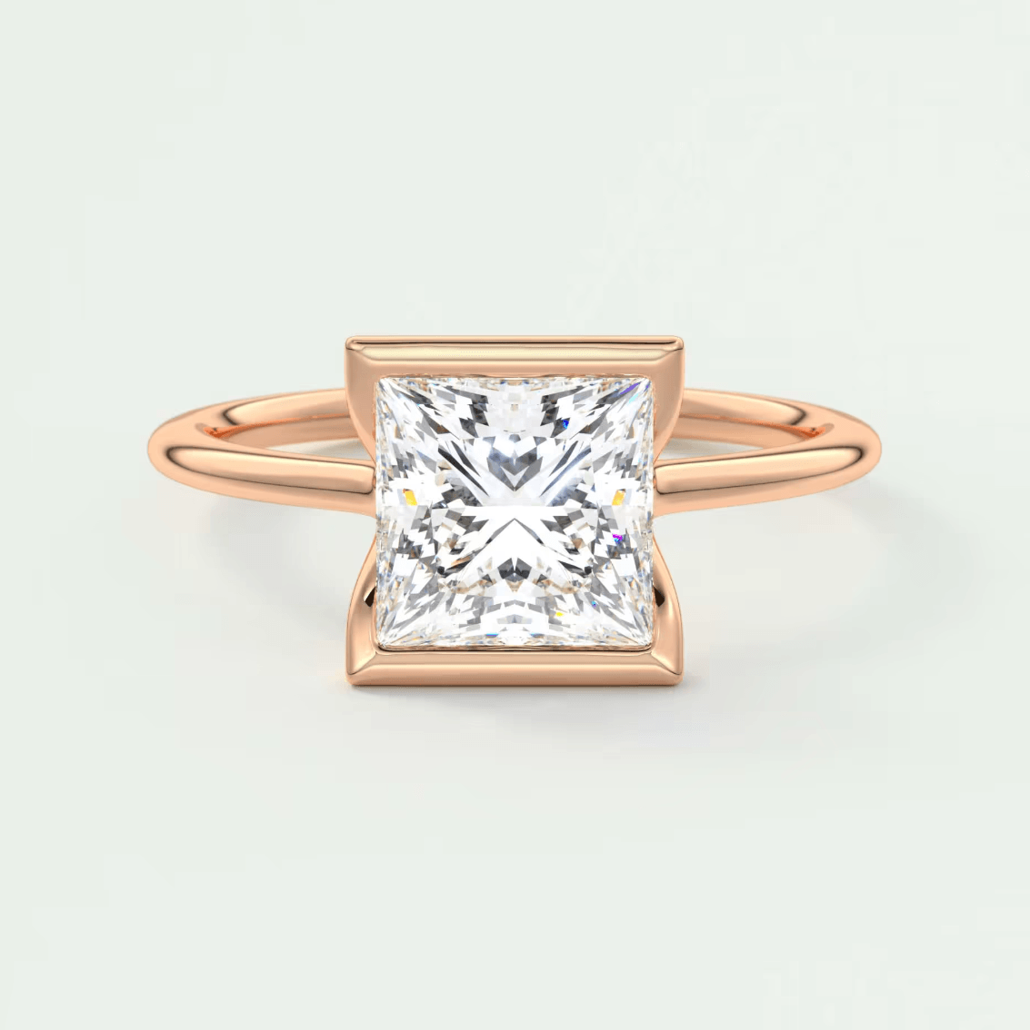 Solara Princess Half Bezel Ring – Lab Diamond or Moissanite
