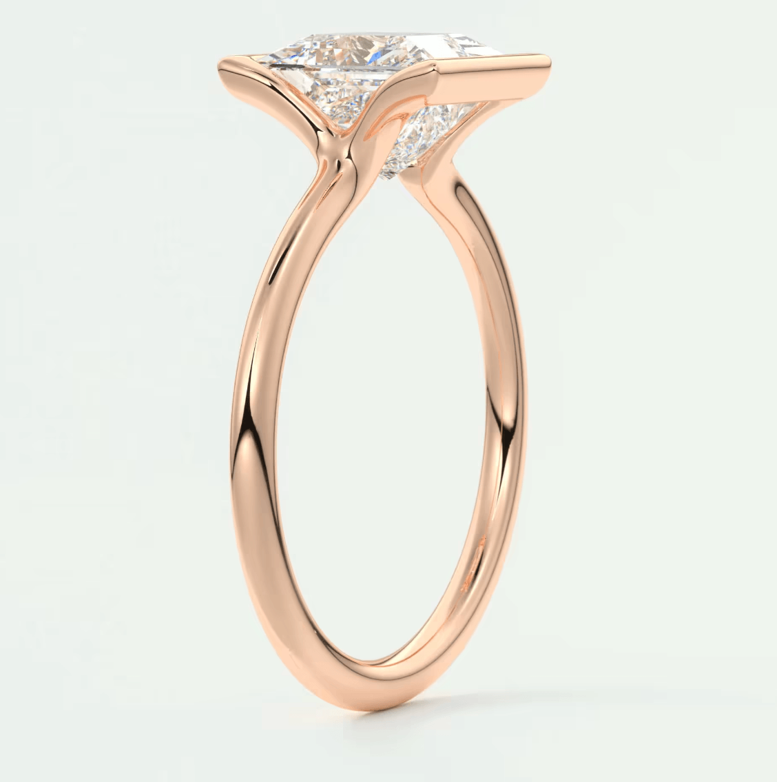 Solara Princess Half Bezel Ring – Lab Diamond or Moissanite