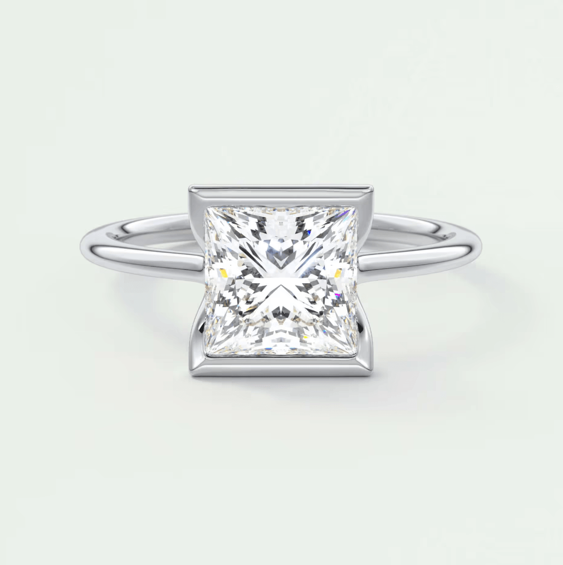 Solara Princess Half Bezel Ring – Lab Diamond or Moissanite