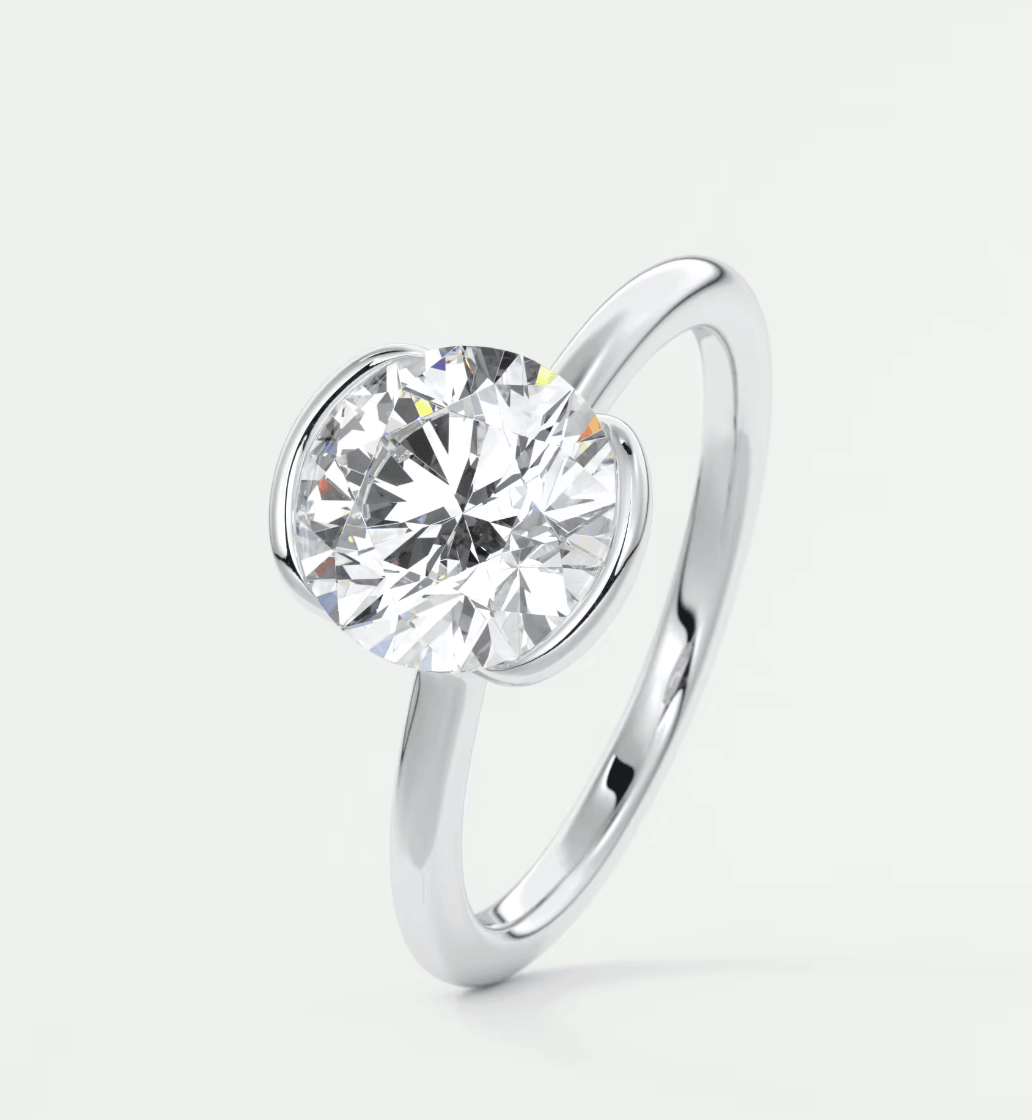 Solara Round Half Bezel Ring – Lab Diamond or Moissanite