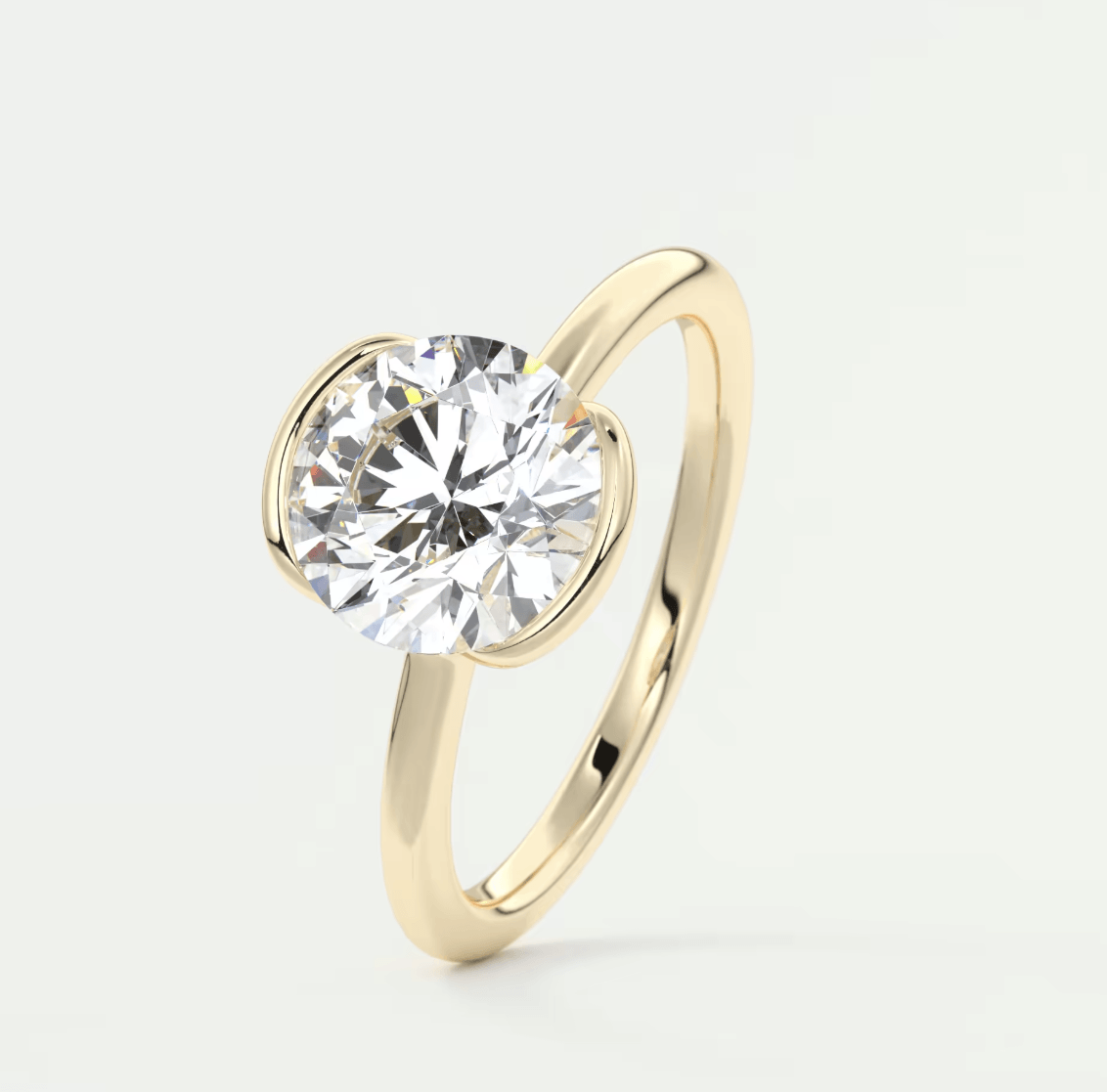 Solara Round Half Bezel Ring – Lab Diamond or Moissanite