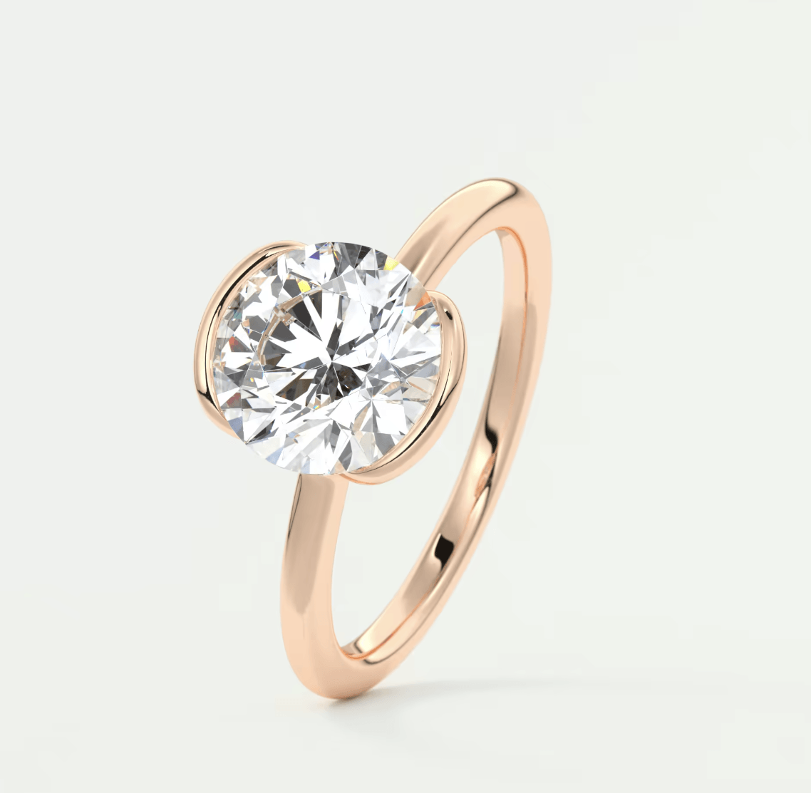 Solara Round Half Bezel Ring – Lab Diamond or Moissanite