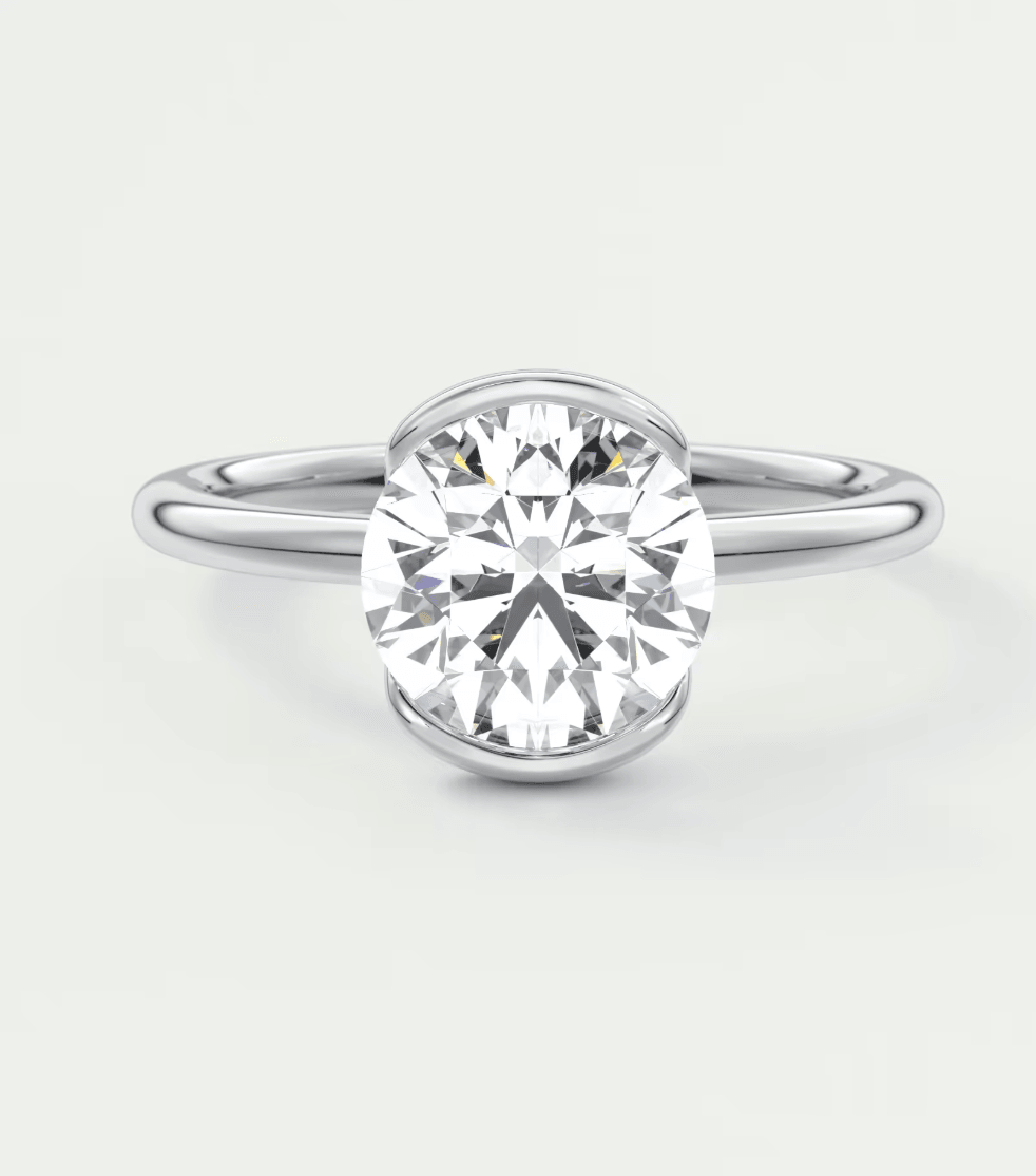 Solara Round Half Bezel Ring – Lab Diamond or Moissanite