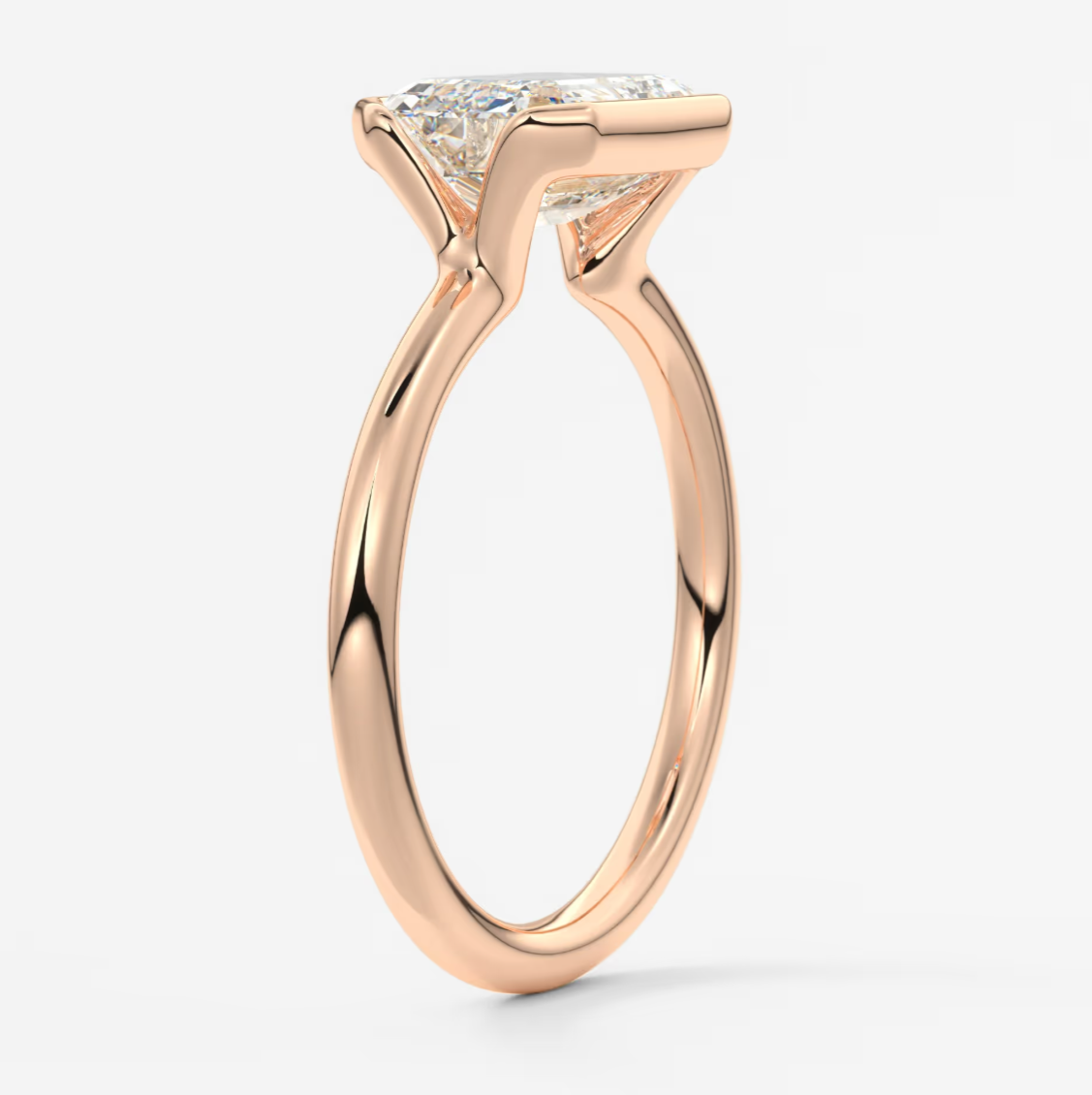 Solara East-West Emerald Half Bezel Ring – Lab Diamond or Moissanite