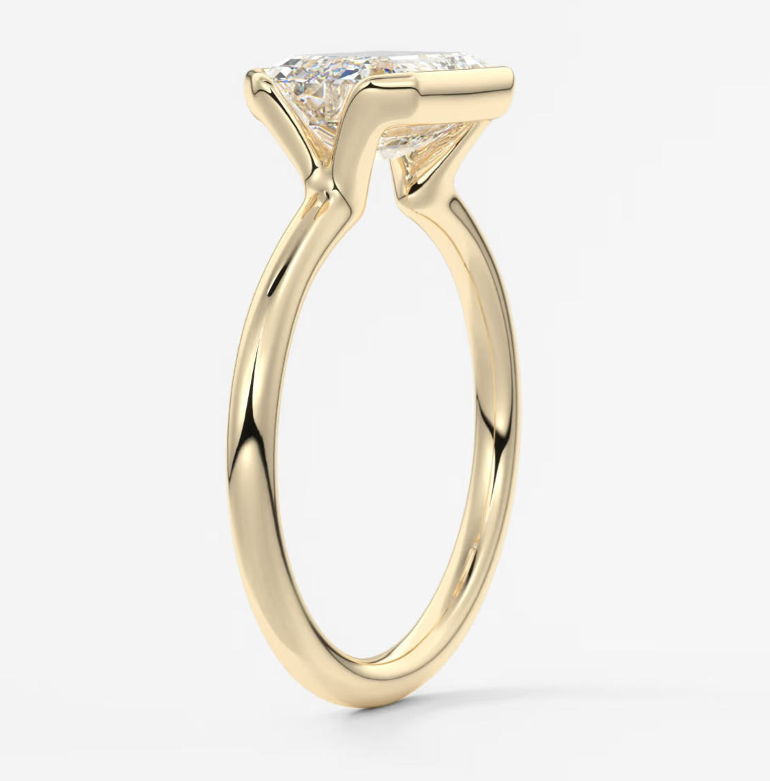 Solara East-West Emerald Half Bezel Ring – Lab Diamond or Moissanite