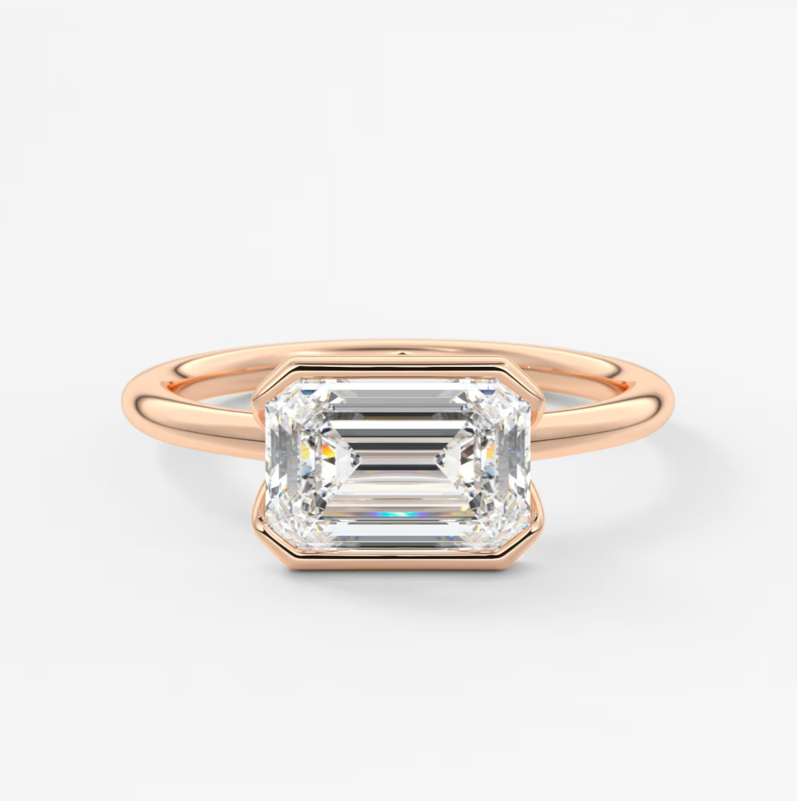 Solara East-West Emerald Half Bezel Ring – Lab Diamond or Moissanite
