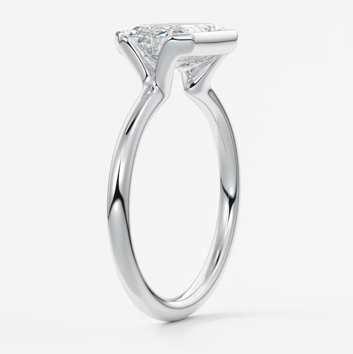 Solara East-West Emerald Half Bezel Ring – Lab Diamond or Moissanite