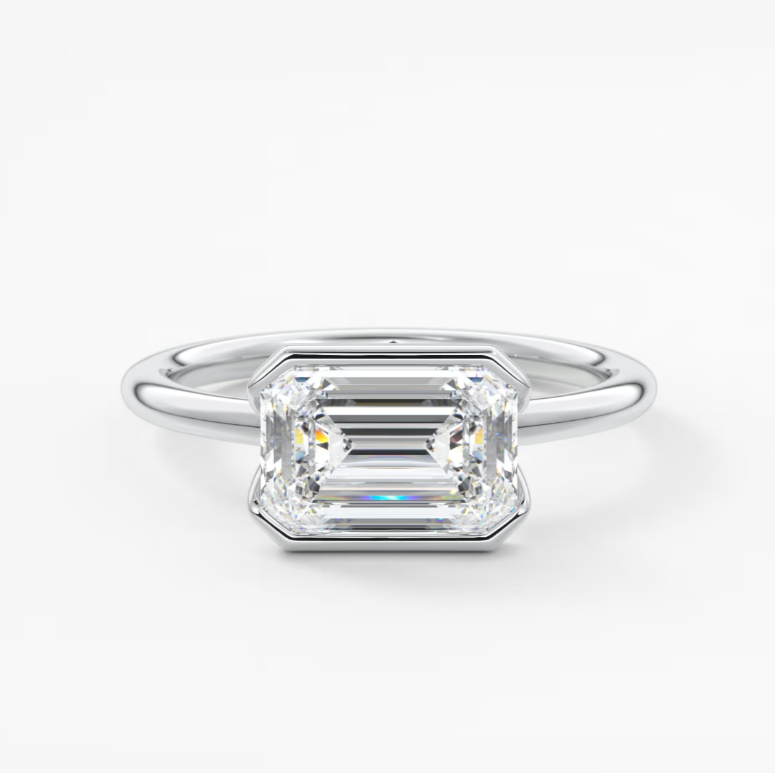 Solara East-West Emerald Half Bezel Ring – Lab Diamond or Moissanite