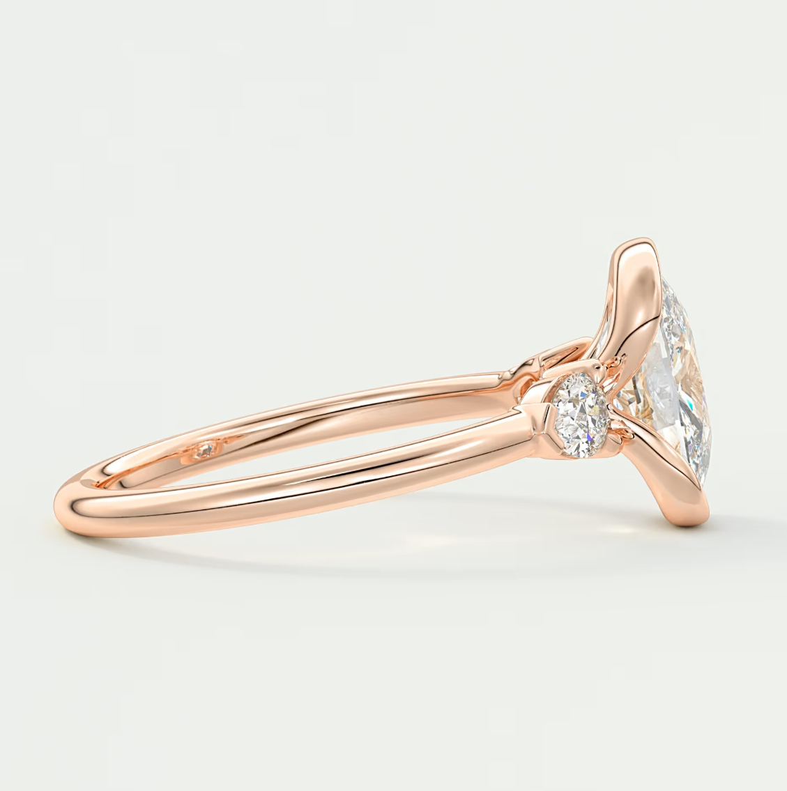 Solara Elongated Cushion Half Bezel Three-Stone Engagement Ring